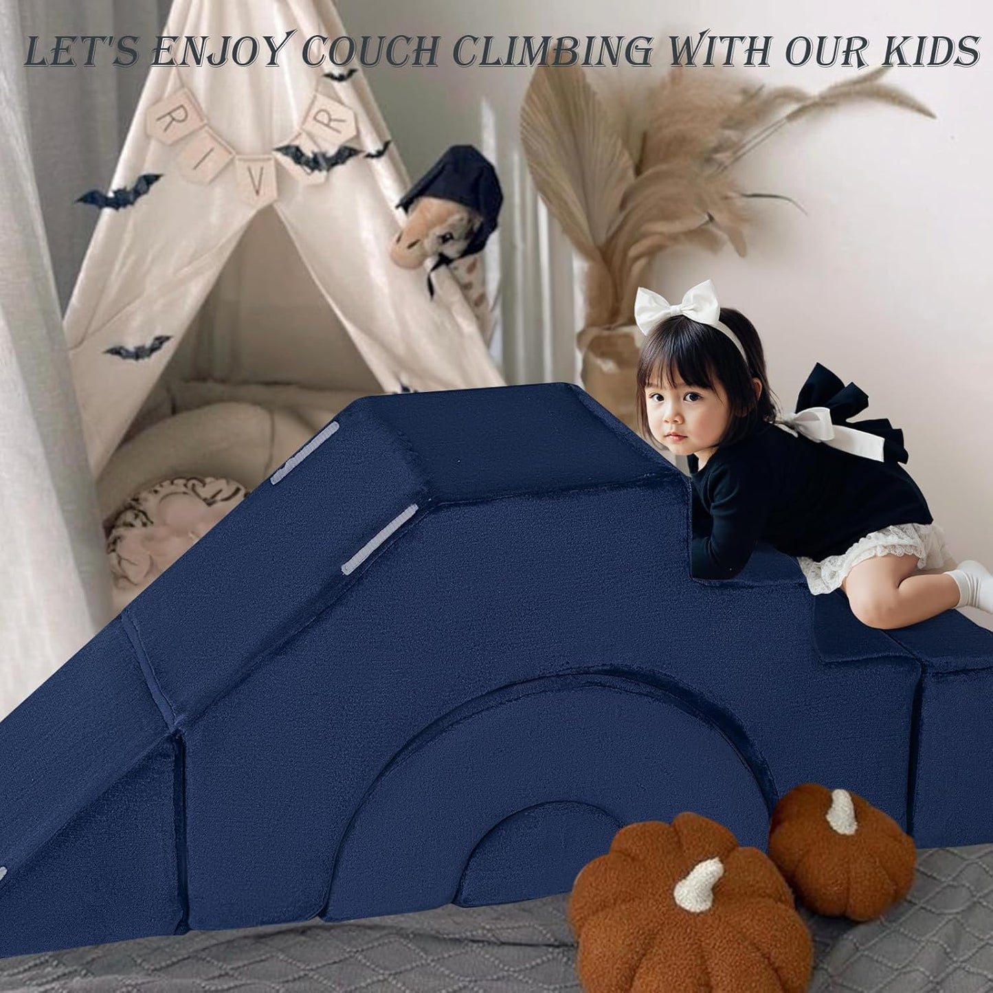 MeMoreCool Foam Climbing Toddler Couch, Modular Kids Sofa with Slide & Stair, Convertible Baby Couch for Playroom, Sectional Furniture for Crawling, Climbing, and Kids’ Play