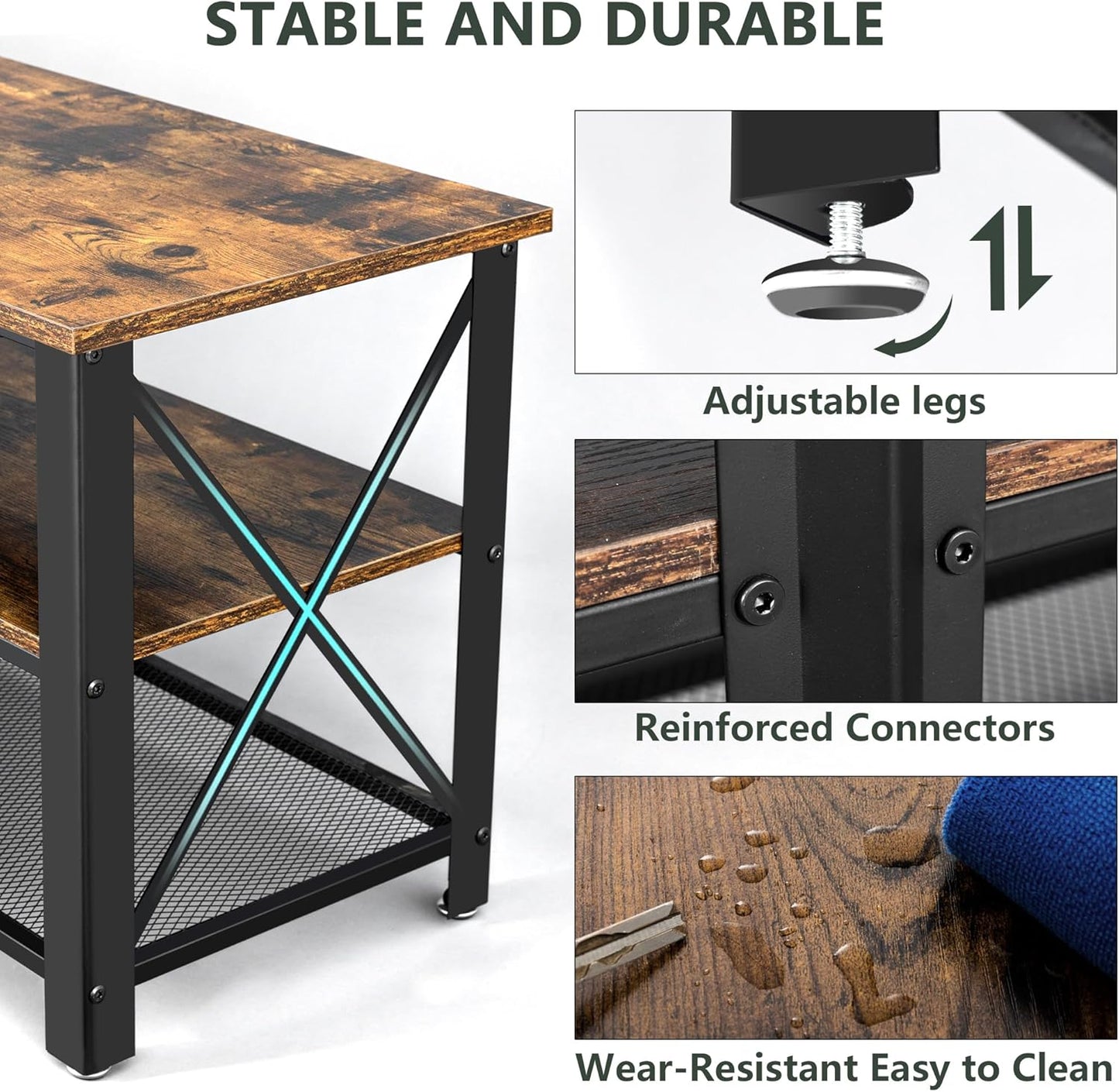 Clikuutory Modern Brown 63 inch Metal TV Stand with LED Lights and Power Outlets for 40 50 55 60 65 70 Inch TVs, 3 Tier Television Stands with Entertainment Center and Storage for Living Room, Bedroom