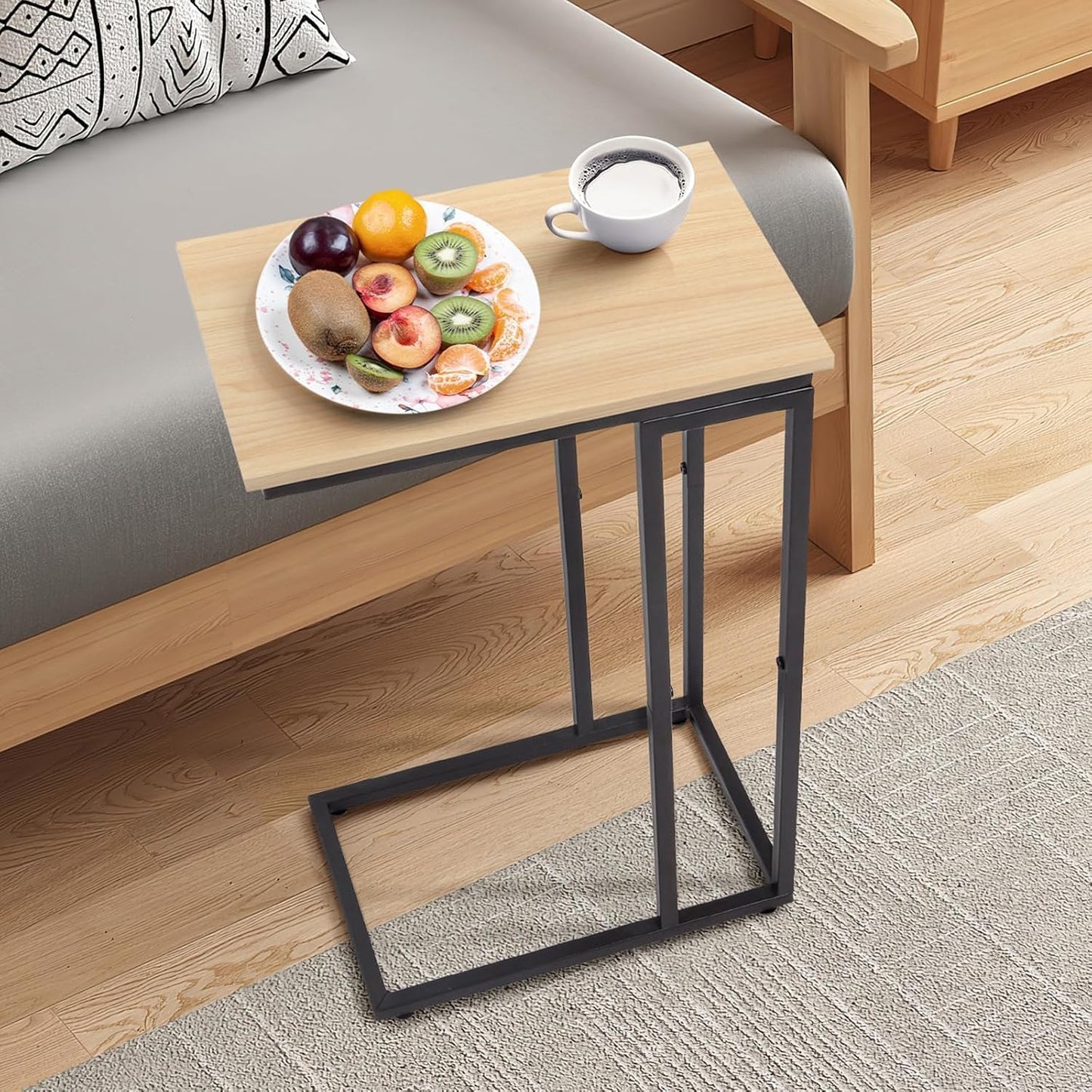 C-Shaped End Table, for Living Room, Bedroom, Small Spaces, TV Tray Couch Side Tables Laptop Table,White