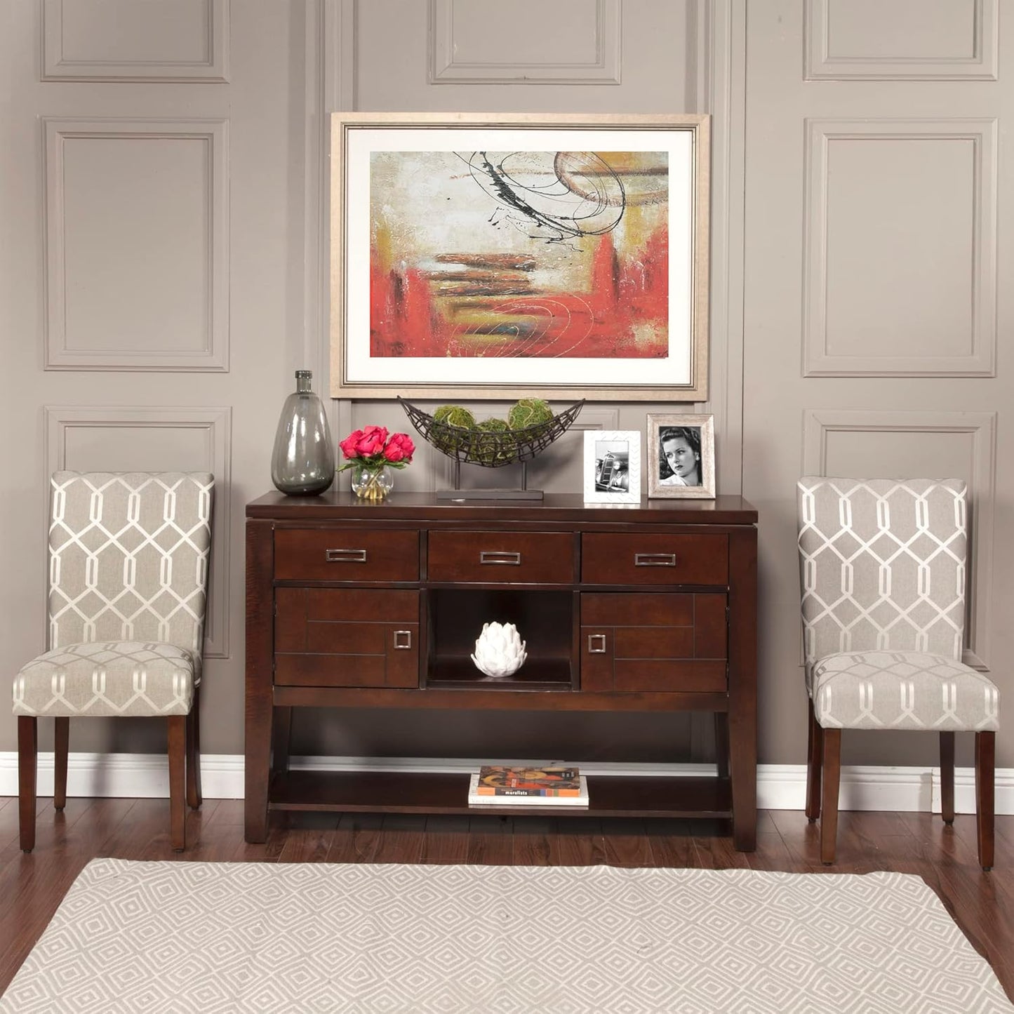 HomePop Classic Parsons Dining Chair - Pewter Gray Cream Lattice (Set of 2)