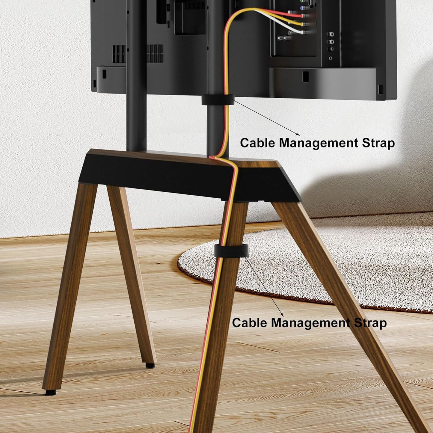 unho Art TV Floor Stand for 40 55 65 75 85 86 Inch TVs, Heavy Duty TV Stand Mount with Large Wood Entertainment Shelf, Modern tv Stands for Living Room Bedroom Up to 198 lbs