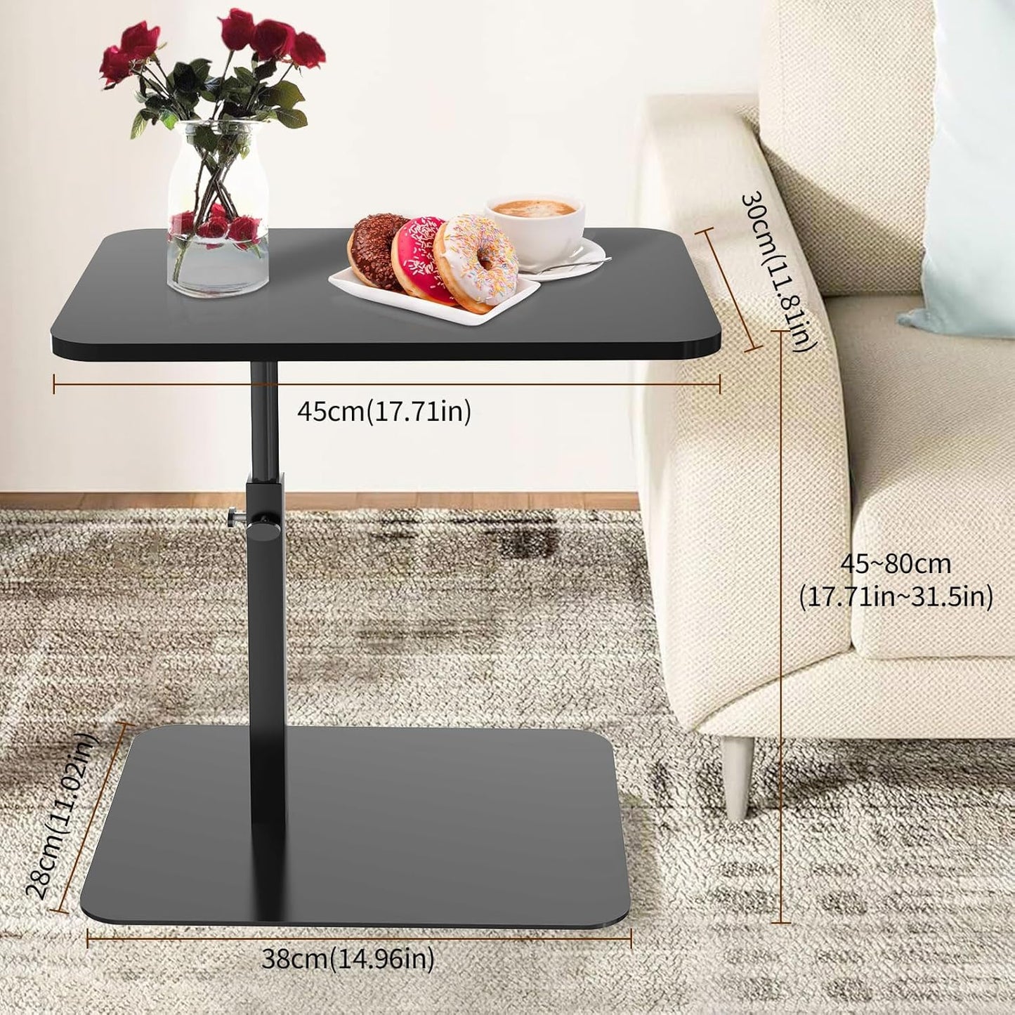 C Table for Sofa, C Table Adjustable Height, Living Room/Bedroom Small C Side, Tables for Small Spaces Table, Living Room Table, Bedroom Table, Bedside Table(Pine Wood) (Natural Color)