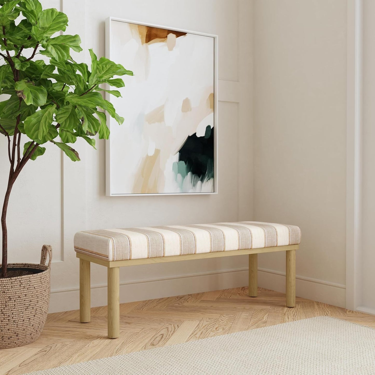 HomePop Oslo Decorative Bench -Wide Tan Stripe