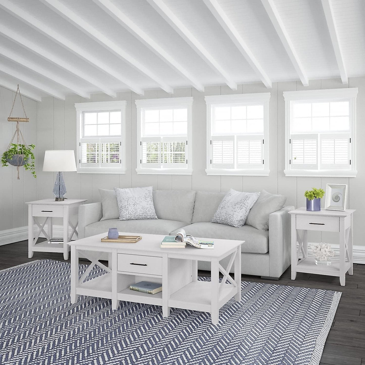 Bush Furniture Coffee Table with Storage with Aged Bronze Hardware | Key West Collection Center Counter for Living Room | 47Wx24Dx18H