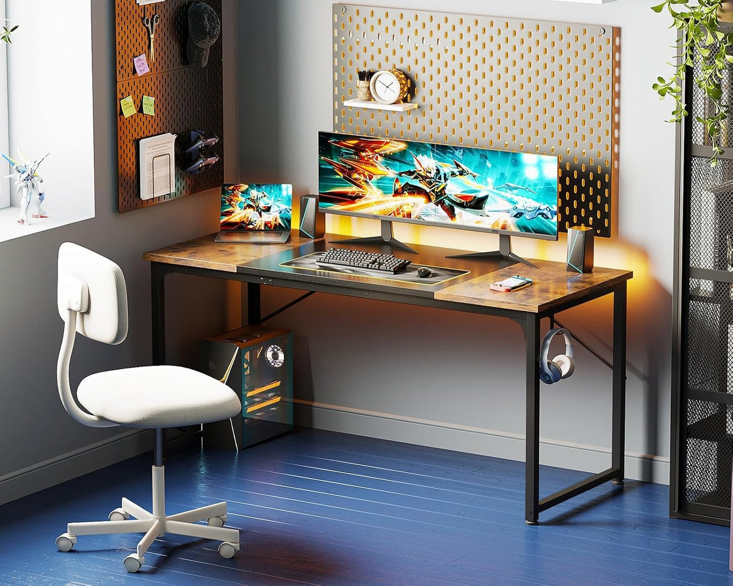 Coleshome 63 Inch Computer Desk, Modern Simple Style Desk for Home Office, Study Student Writing Desk, Vintage and Black