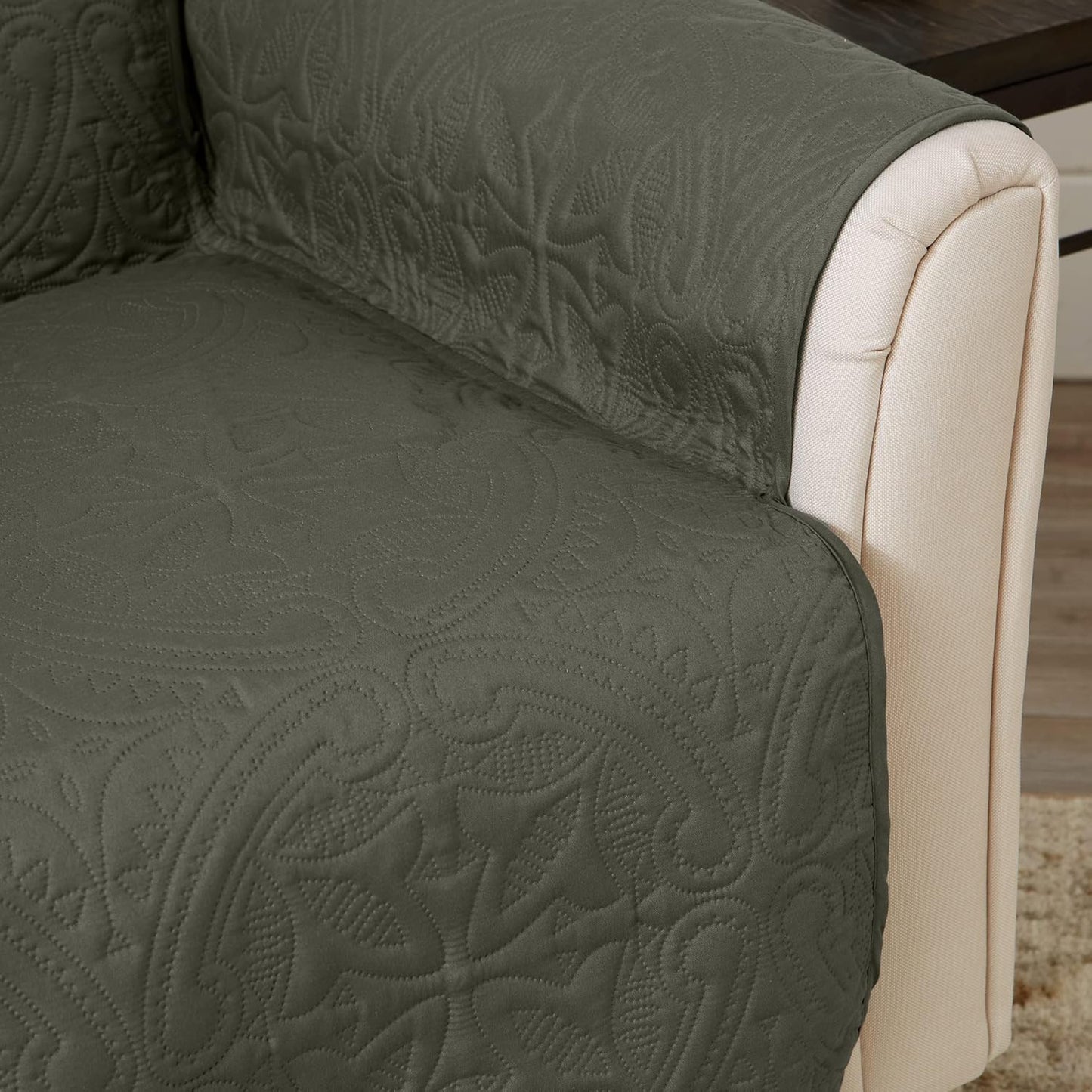 Great Bay Home Medallion Stitched Solid Furniture Protector Stain Resistant Durable Furniture Protector Elenor Collection (Chair, Sage Green/Light Gray)