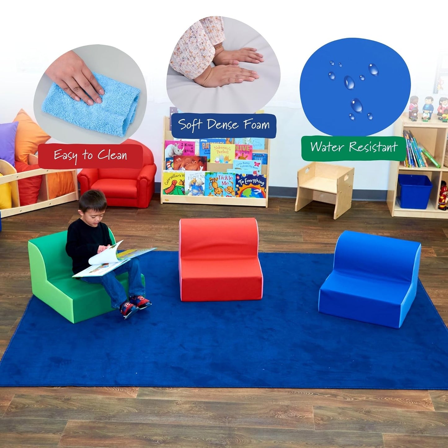 Children's Factory Library Trio Cozy Kids Chairs, Toddler Flexible Seating Classroom Furniture for Preschool or Daycare, 3-Pack