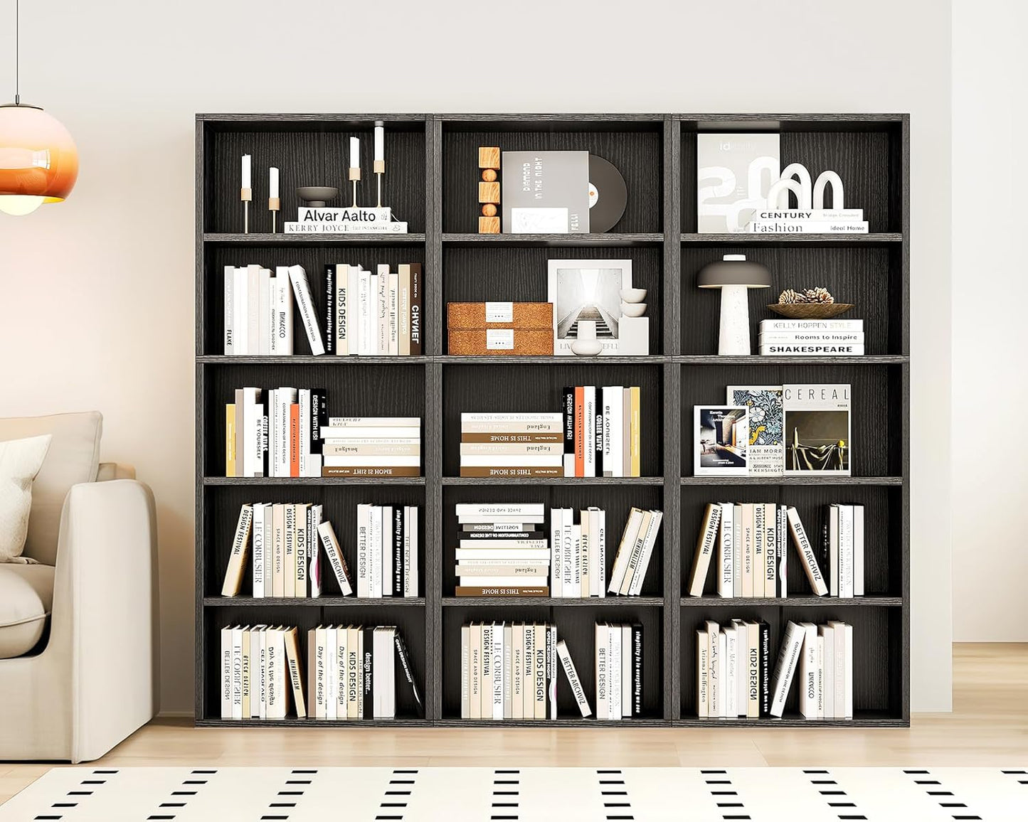 Casaottima 5-Tier Open Bookshelf and Bookcase, Floor Standing Display Storage Shelves for Living Room, Tall Book Shelf for Bedroom, Home Office, Dining Room, Black