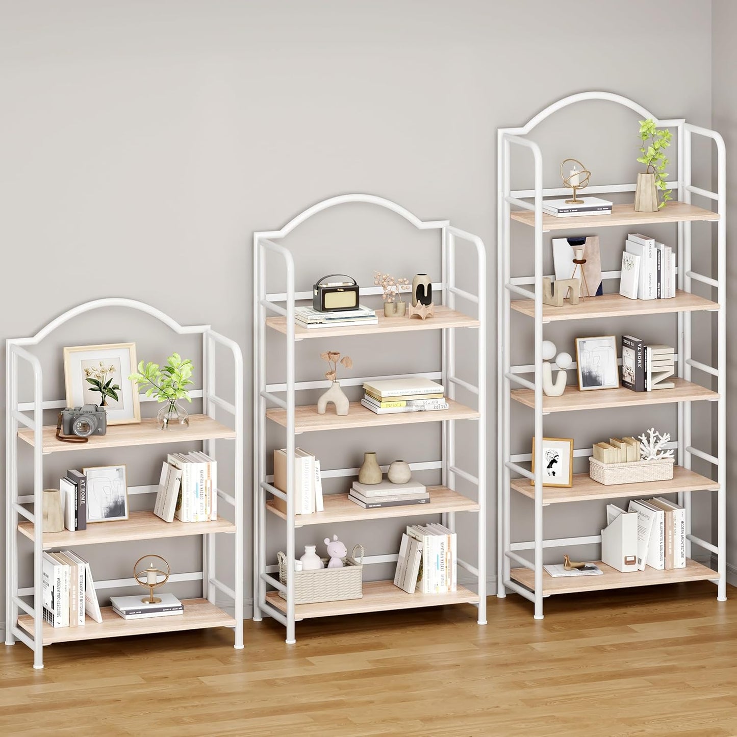 No-Assembly Folding Bookshelf Storage Shelves 5 Tiers Vintage Multifunctional Plant Stand Storage Rack Shelves Bookcase for Home Office