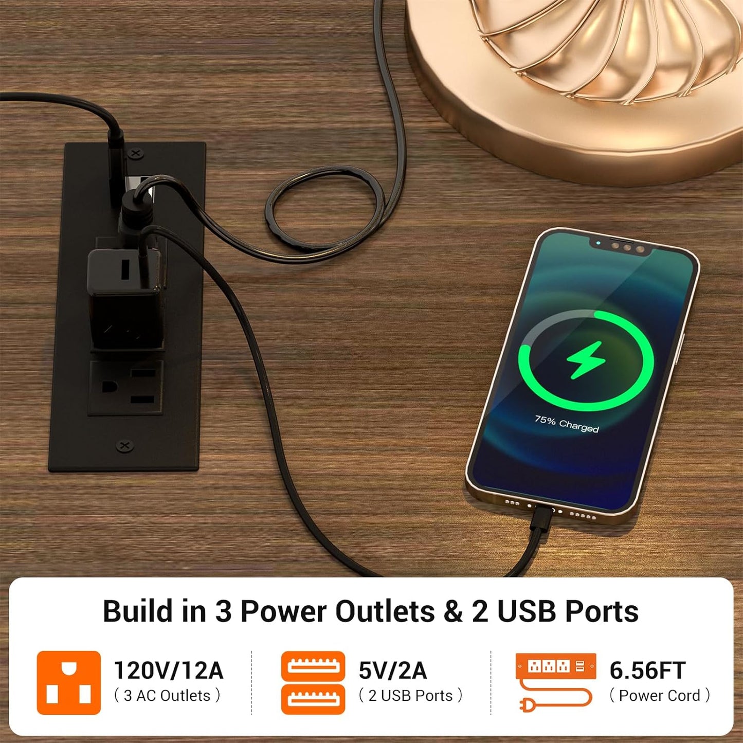 Cyclysio Dresser for Bedroom with Clothes Rack, 5 Fabric Drawers Dresser with Charging Station & LED Lights, Storage Chest of Drawers, Wooden Top, Bedroom, Closet, Red Oak