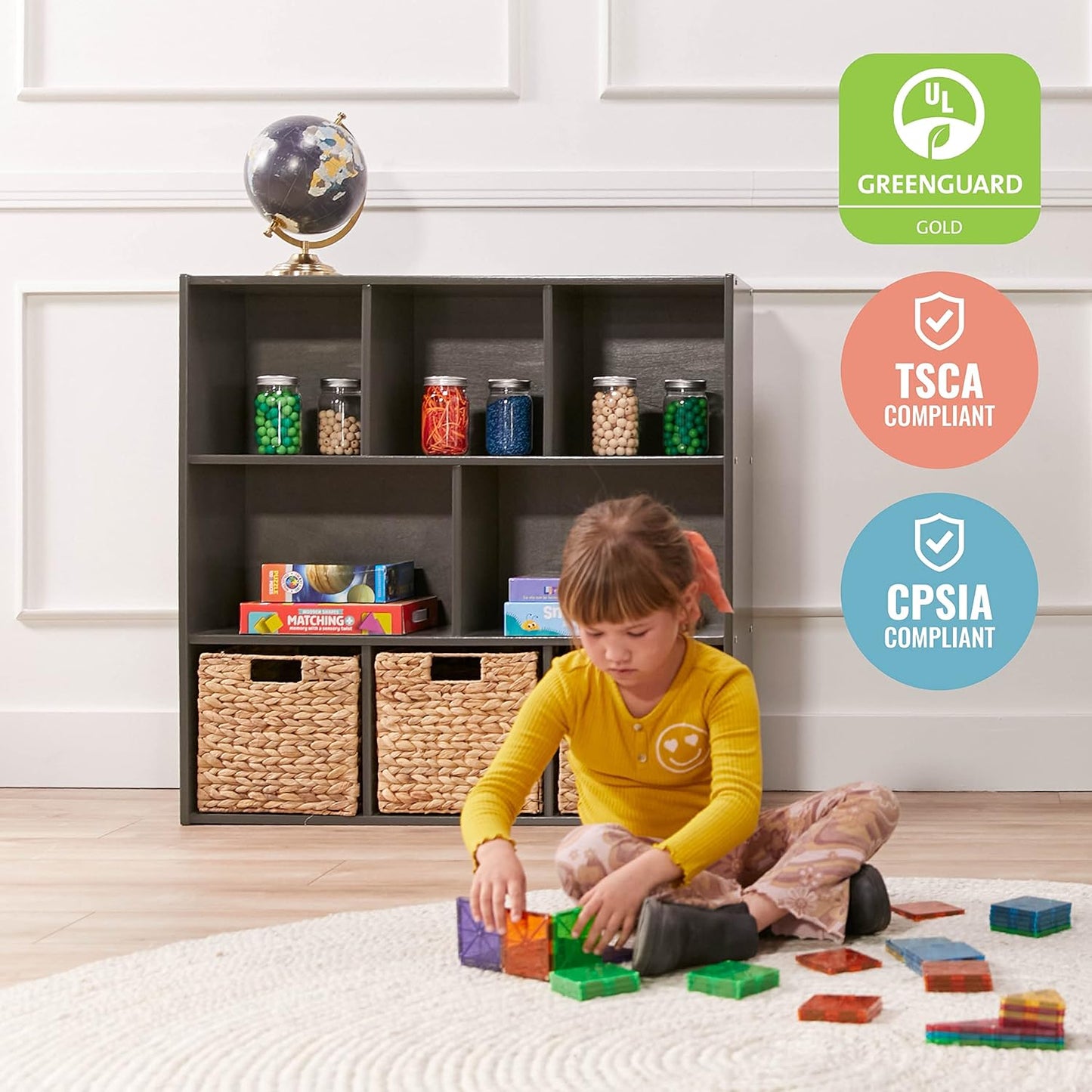 ECR4Kids Streamline 8-Compartment Storage Cabinet, 36in, Classroom Furniture, Grey Wash