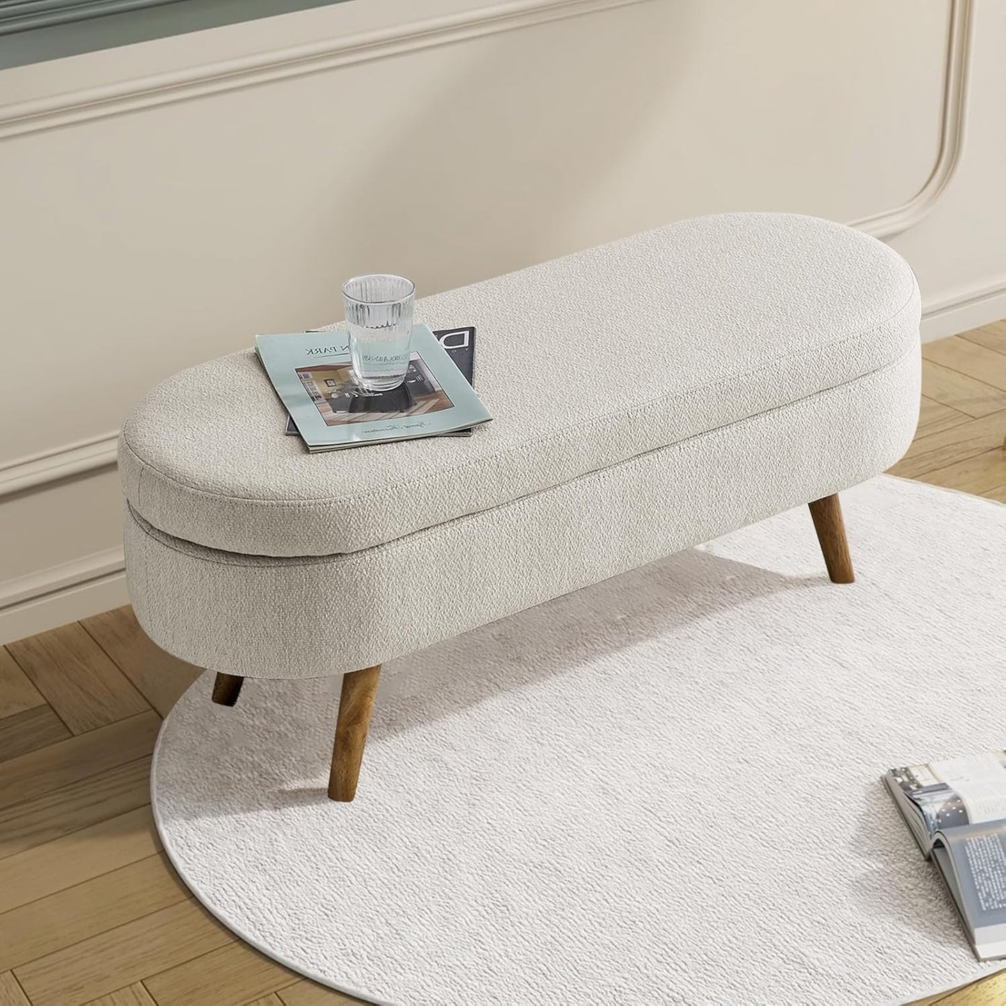 NicBex Ottoman Bench with Storage for Bedroom, 43.5" Upholstered End of Bed Bench with Rubber Wood Legs, Linen Storage Bench for Living Room or Entryway,