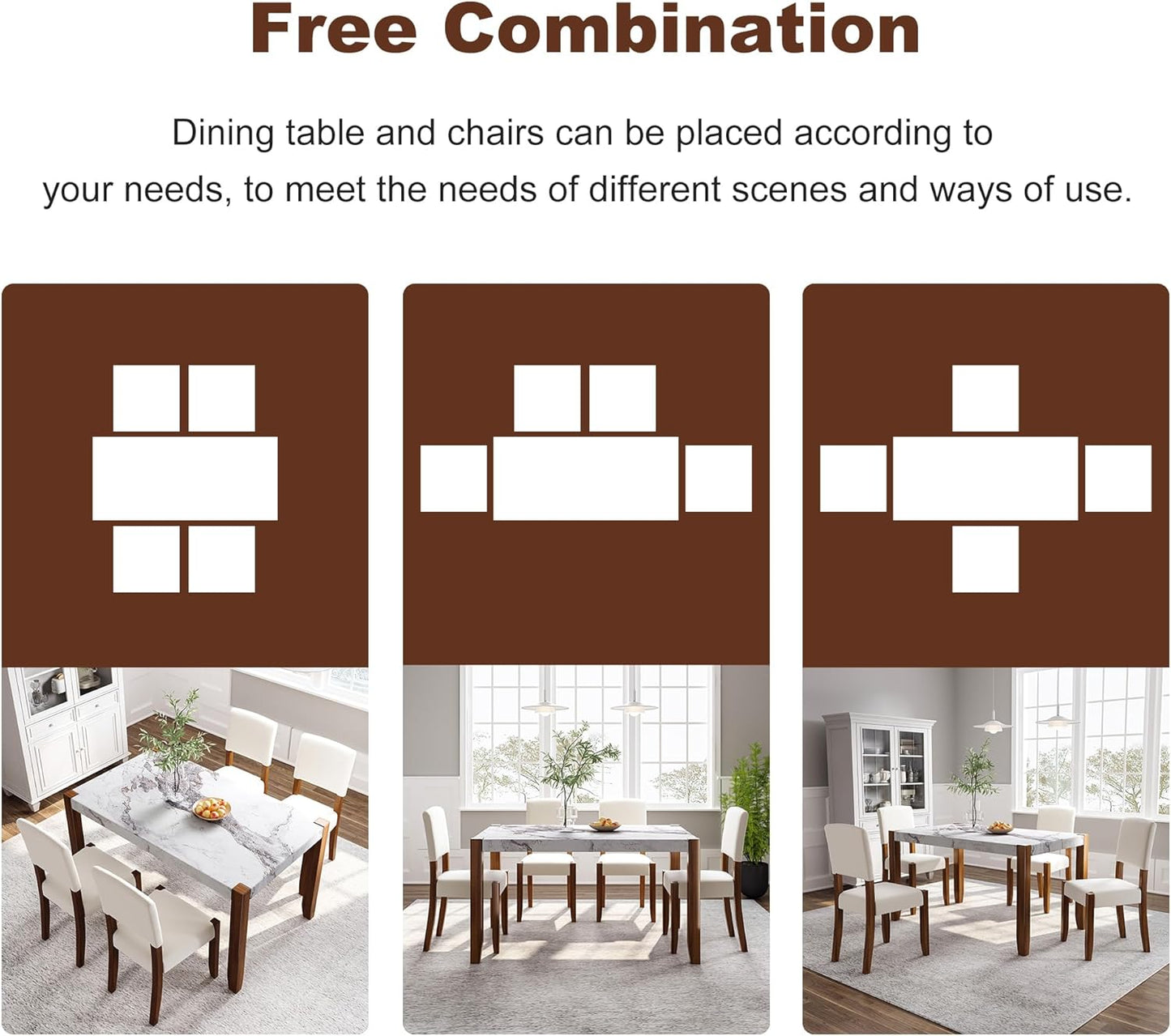 Ball & Cast 5 Piece Dining Table Set with 4 Upholstered Chairs,Wooden Living Room Furniture W/ 46" Faux Marble Style Desk,for Restaurant,Home Bistro,Off White