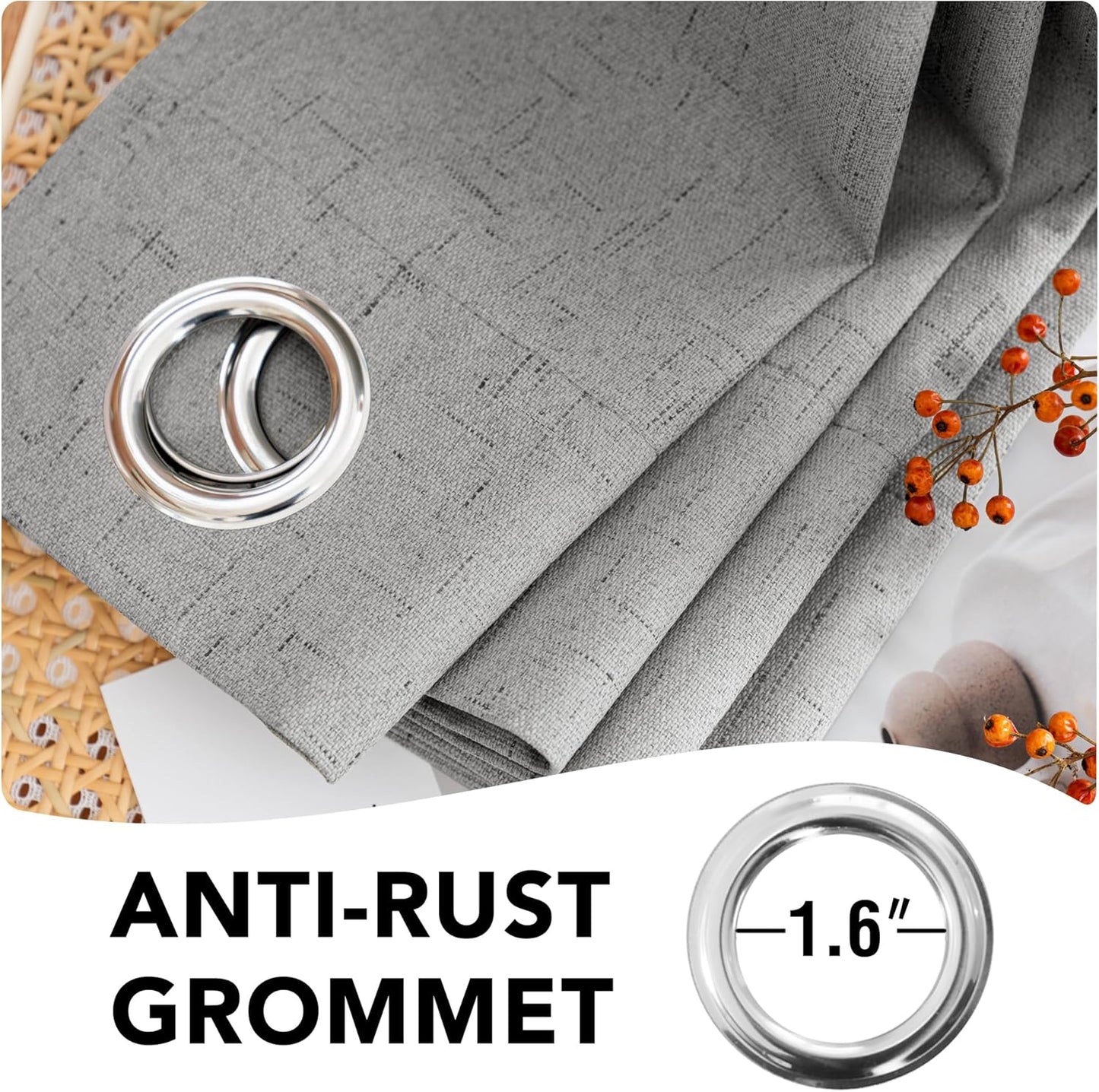 H.VERSAILTEX Linen Blackout Curtains 45 Inches Long 100% Blackout Thermal Insulated Textured Linen Look Curtain Draperies Anti-Rust Grommet, Energy Saving with White Liner, 2 Panels, Dove Gray