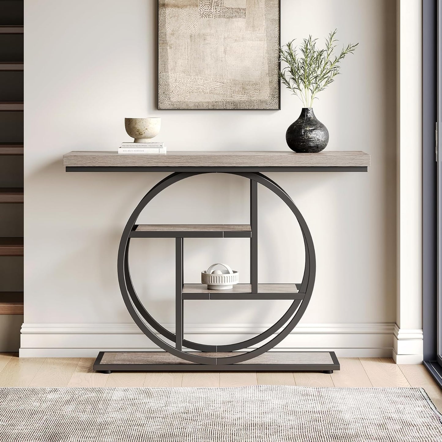 Little Tree Console Table, 4-Tier Entryway Table Behind Couch Table, 41.3-Inch Farmhouse Sofa Table for Living Room, Foyer Hallway Table for Entrance, Grey and Black