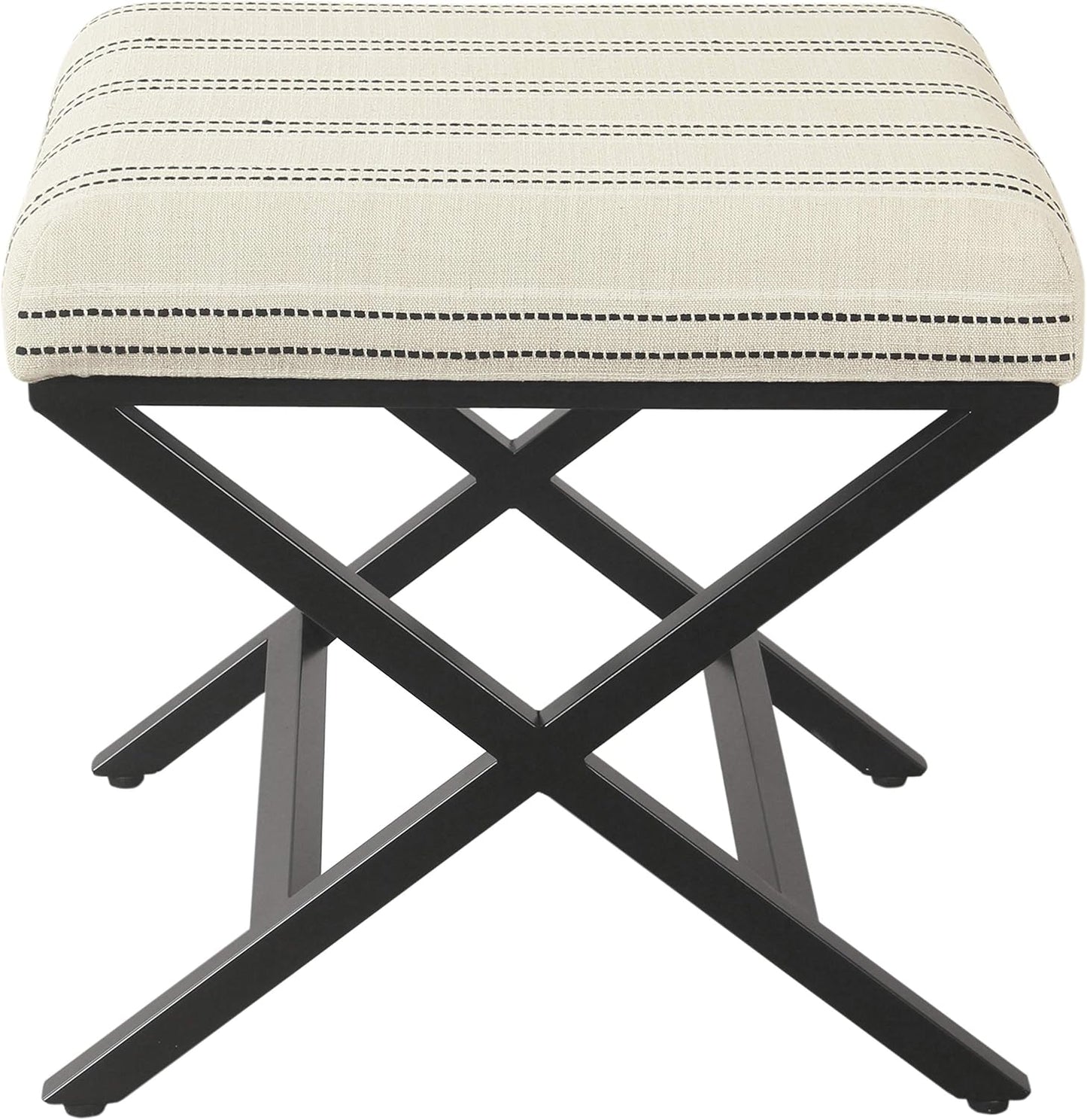 Homepop Home Decor | Modern Square Ottoman with Metal X Base | Ottoman for Living Room & Bedroom | Decorative Home Furniture (Black and White Stripe)