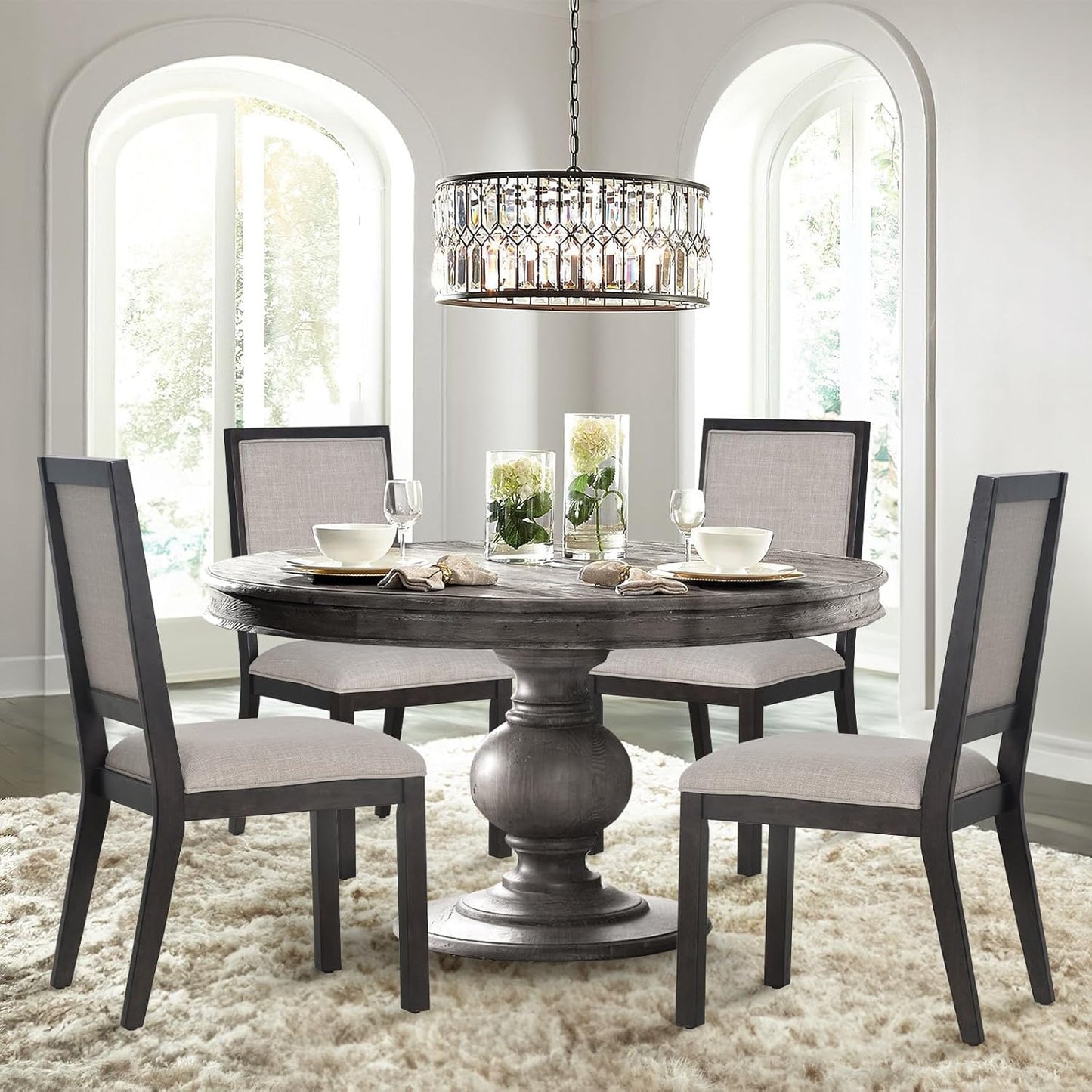 COLAMY Rectangular Dining Table Set for 4, Wood Dining Table for 4 with Chairs, 60 Inch Dining Table and Chairs for Kitchen, Dining Room, Brown