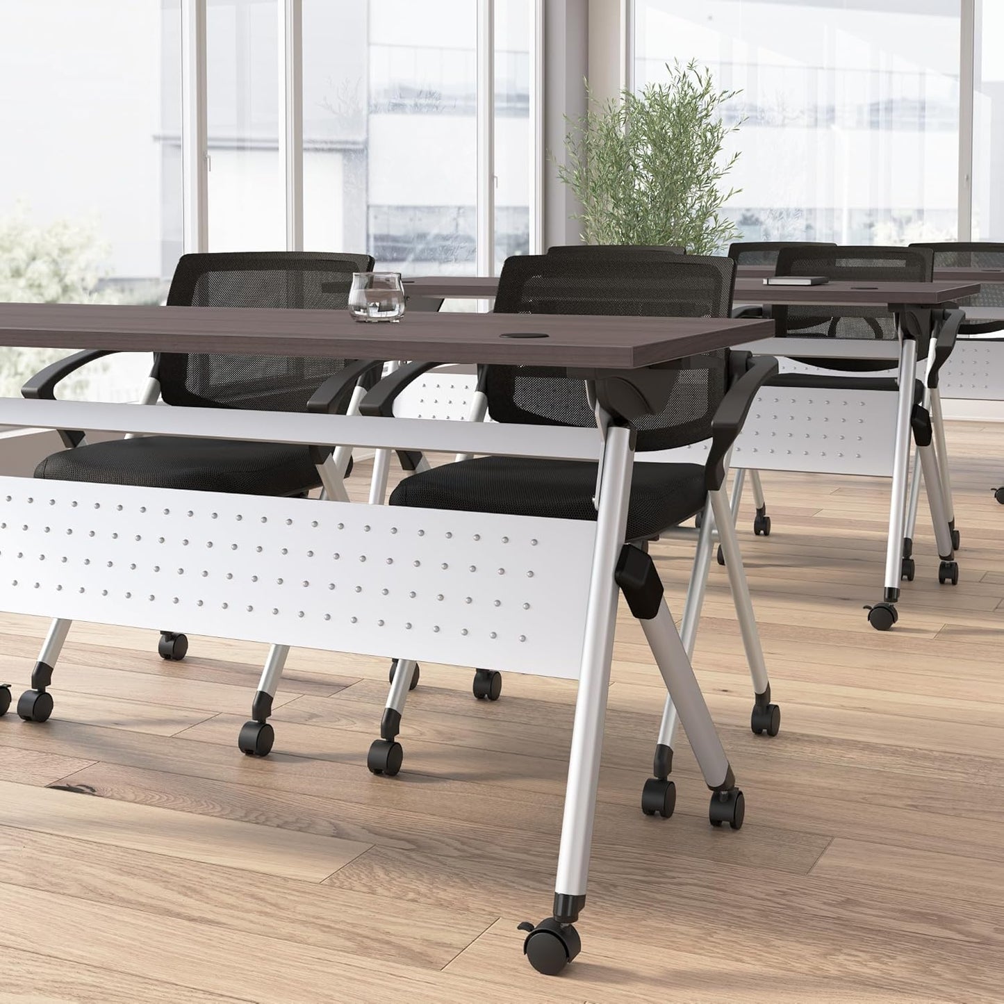 Bush Business Furniture Folding Training Table, 60 inch Desk with Powered Grommets, Commercial-Grade Bundle for Office or Classroom, Envision Collection, Gray