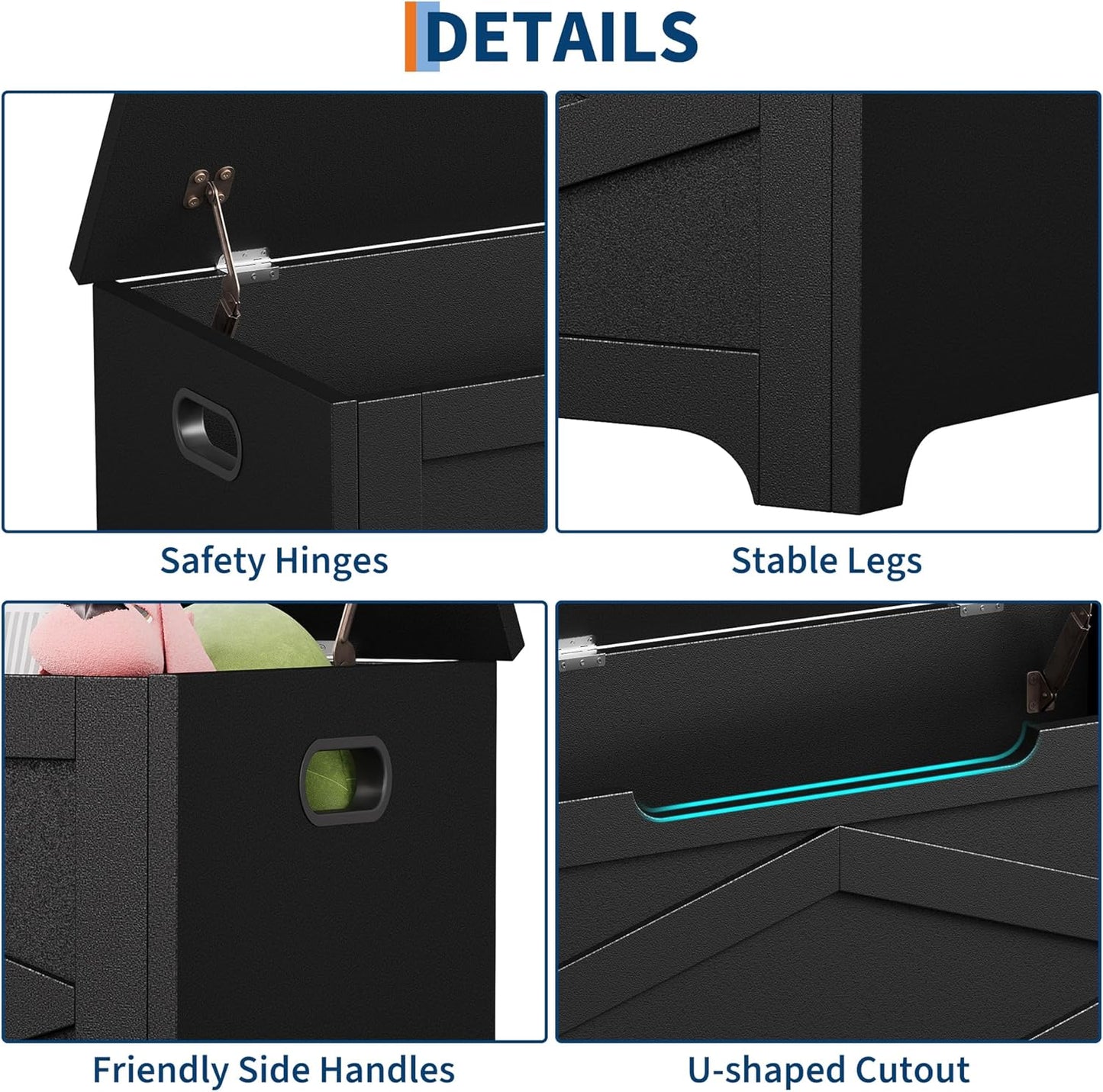 GarveeHome 39.4" Storage Chest, Wooden Storage Bench with Safety Hinges, Easy Assembly, Large Toy Chest for Entryway, Living Room, Bedroom