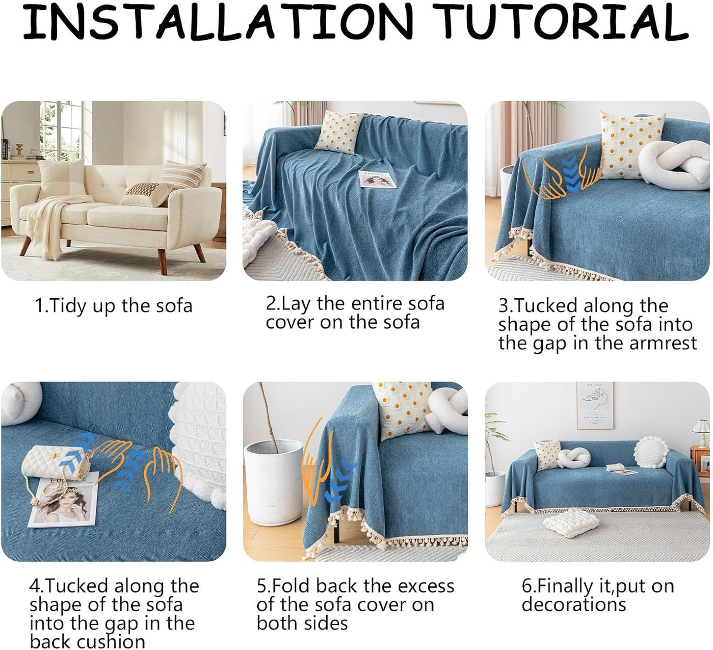 HANDONTIME Couch Slipcover Dog Sofa Covers Boho Couch Cover for Dogs Blue Sofa Throw Cover Bohemian Sofa Covers for 3 Cushion Couch Herringbone Sectional Couch Cover Slipcovers for Sofas, 91" X134"