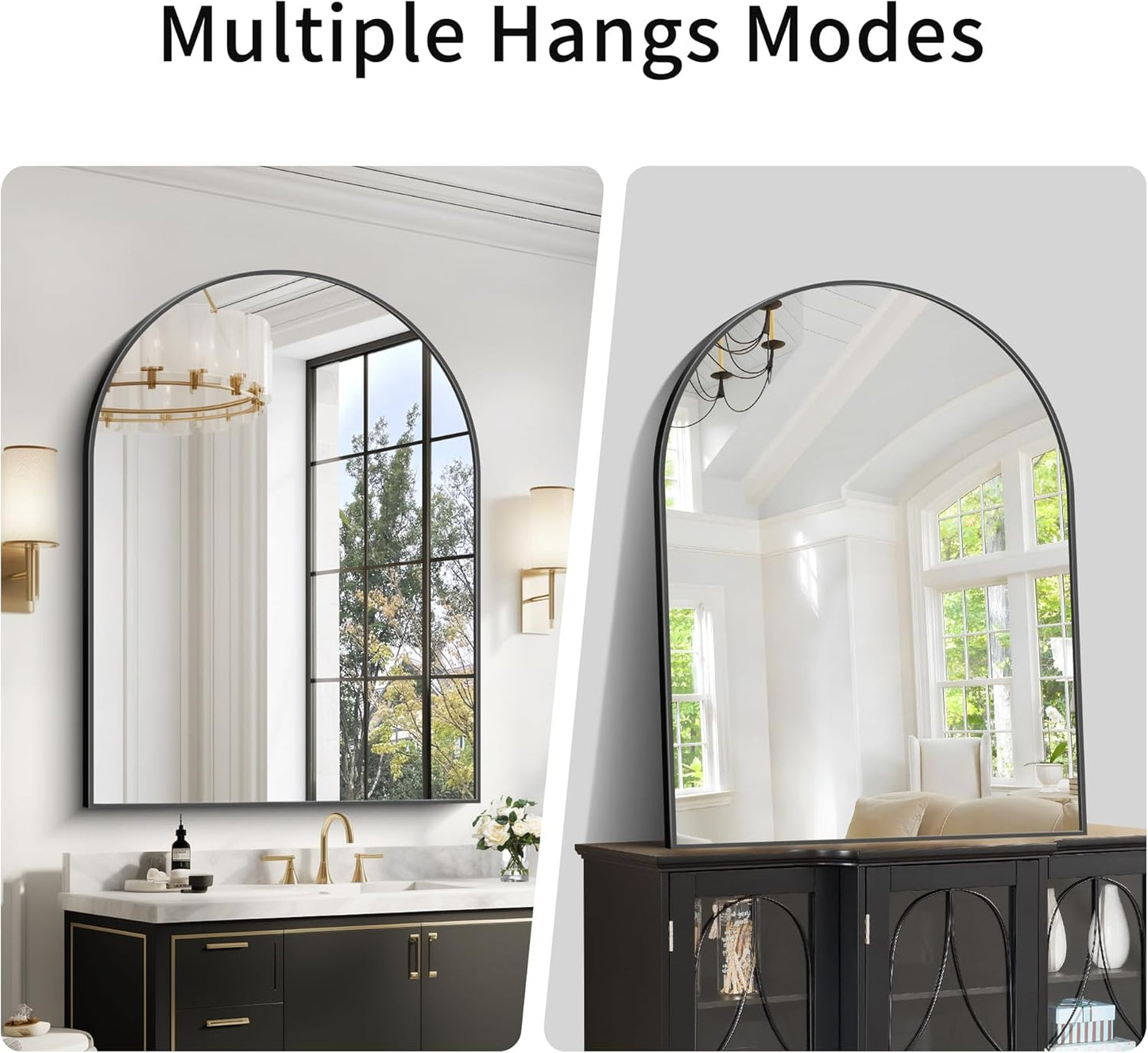Arched Bathroom Mirror, 36x48IN Black Bathroom Mirror with Metal Frame, Wide Wall Mounted Mirrors Decor Modern Dresser Mirror for Bedroom Living Room Entryway