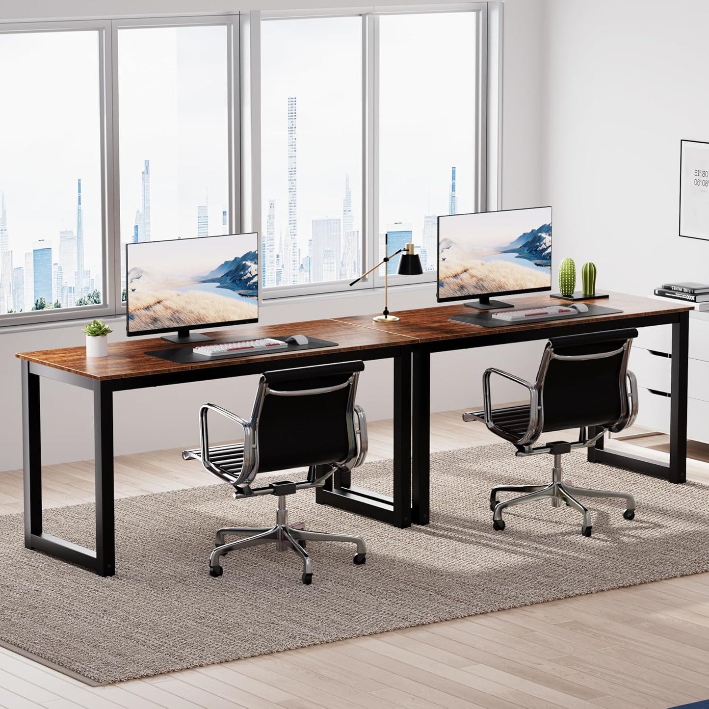 Decoholic 55 Inch Computer Desk, Home & Office PC Laptop Study Writing Table Workstation with Leg Bars, Modern Simple Industrial Style, Rustic Brown