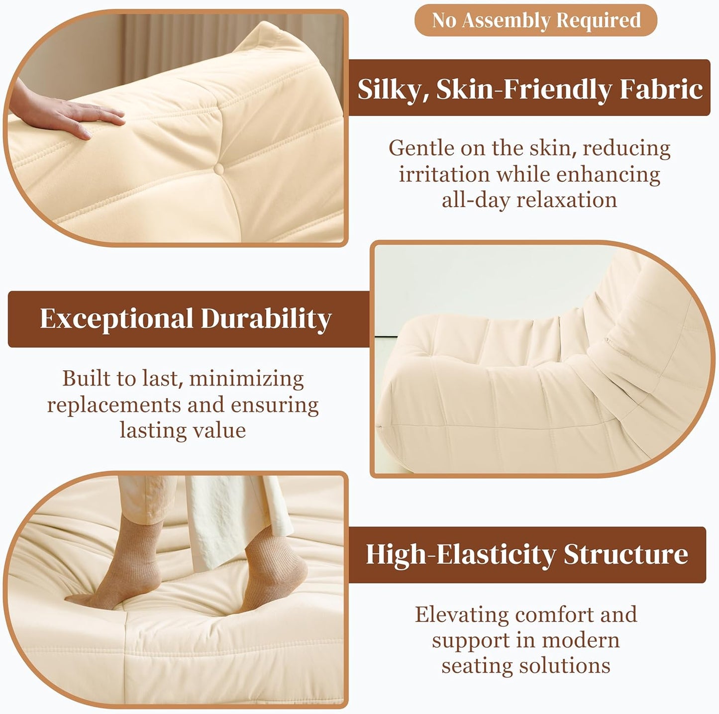 Bean Bag Chair, Fireside Chair Bean Bag Sofa for Adults, Bean Bag Chairs for Teens with High-Resilience Foam, Memory Foam & Non-Slip Base Bean Bag for Living Room, Bedroom, Office (Suede,White)