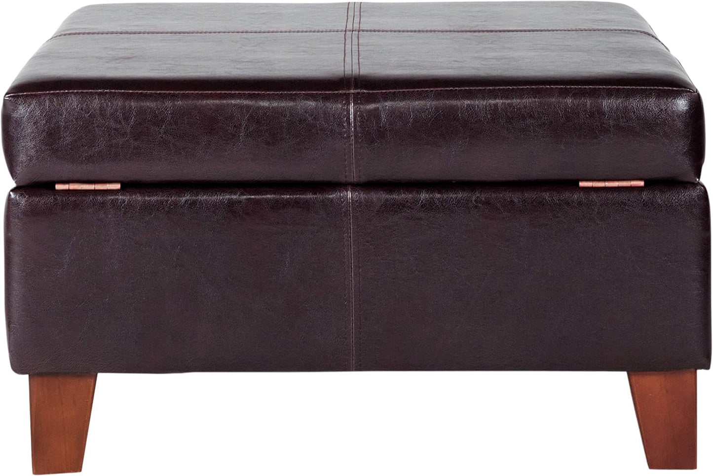 Homepop Home Decor |K2380-E155 | Luxury Large Faux Leather Square Storage Ottoman | Ottoman with Storage for Living Room & Bedroom, Distressed Brown
