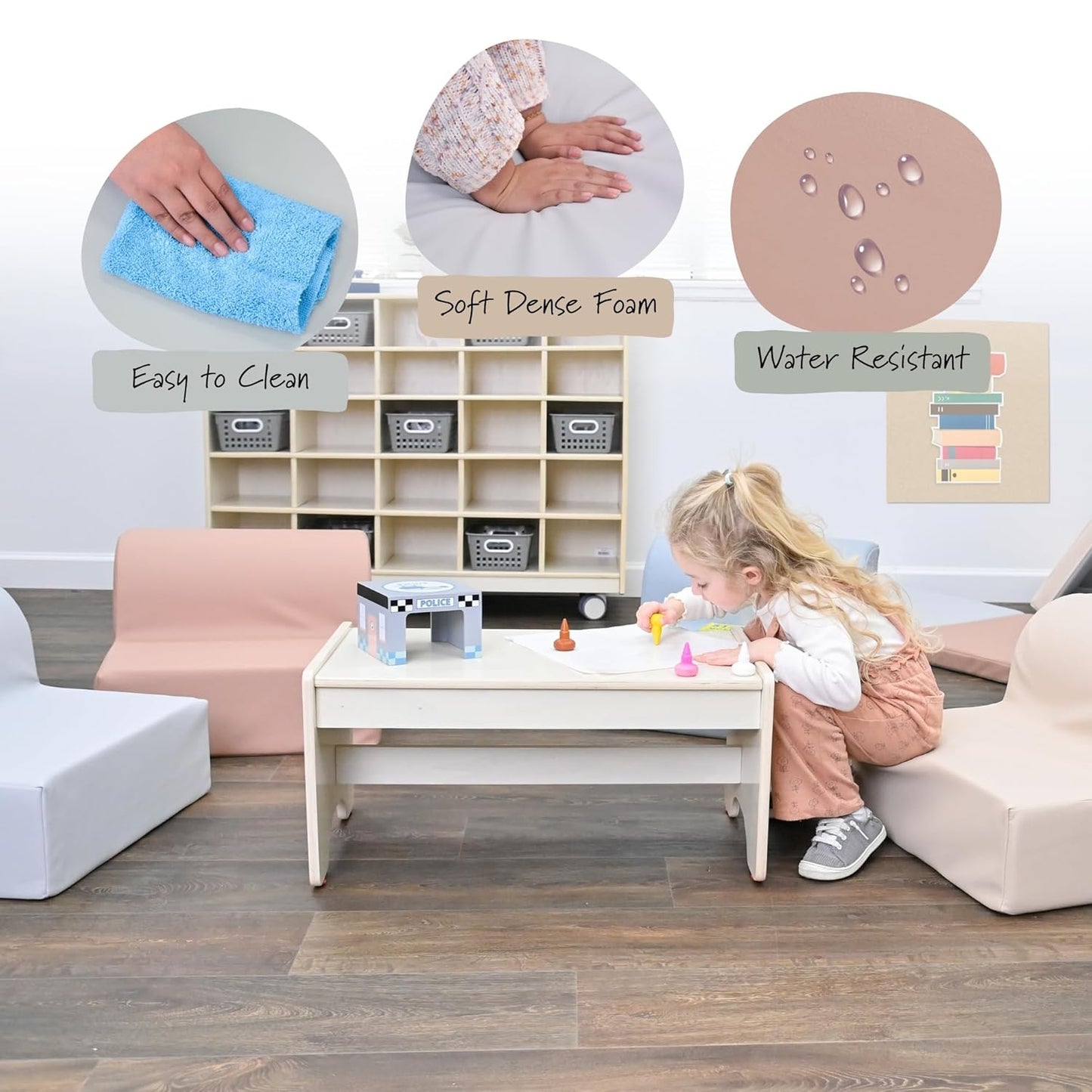 Children's Factory Library Lounger, Flexible Seating Classroom Furniture, Comfy Kids Chairs, Fog Blue, Single Lounger