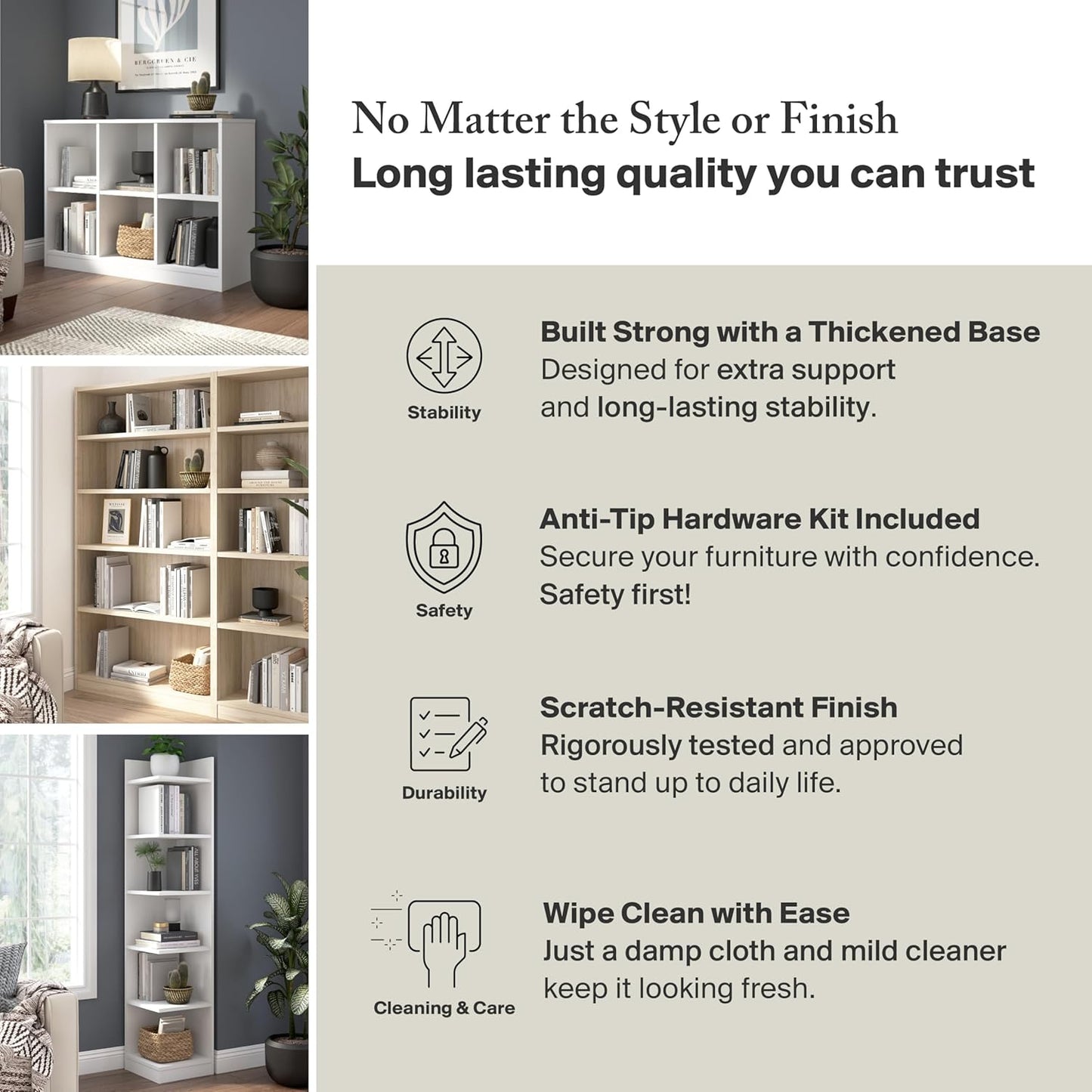 Bush Furniture Universal Small 2 Shelf Bookcase in White, Low Storage and Display Bookshelf for Home Office or Living Room Organization