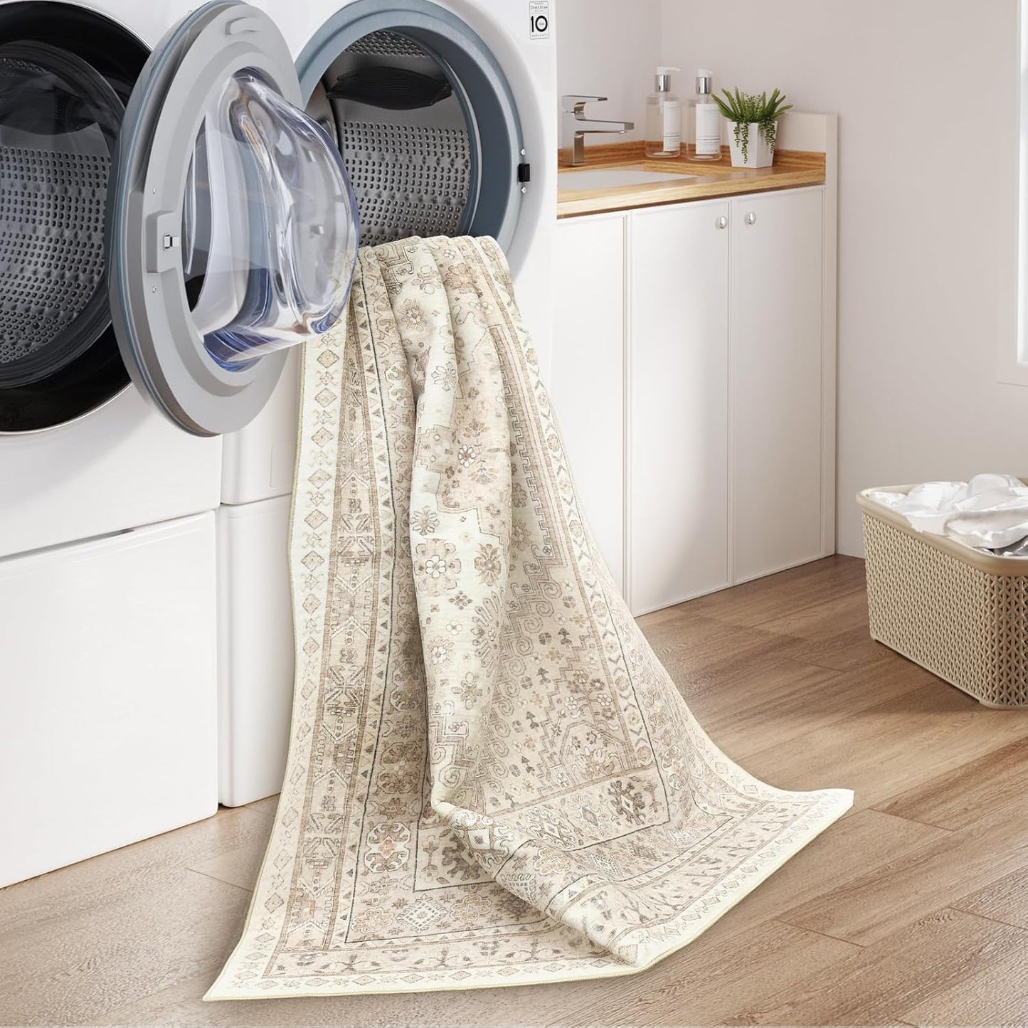 zesthome 10x14 Area Rugs,Stain Resistant Washable Rug,Ultra-Thin Rugs for Living Room,Bedroom,Non-Slip Backing Home Decor Large Area Rug (Cream/Beige,10'x14')