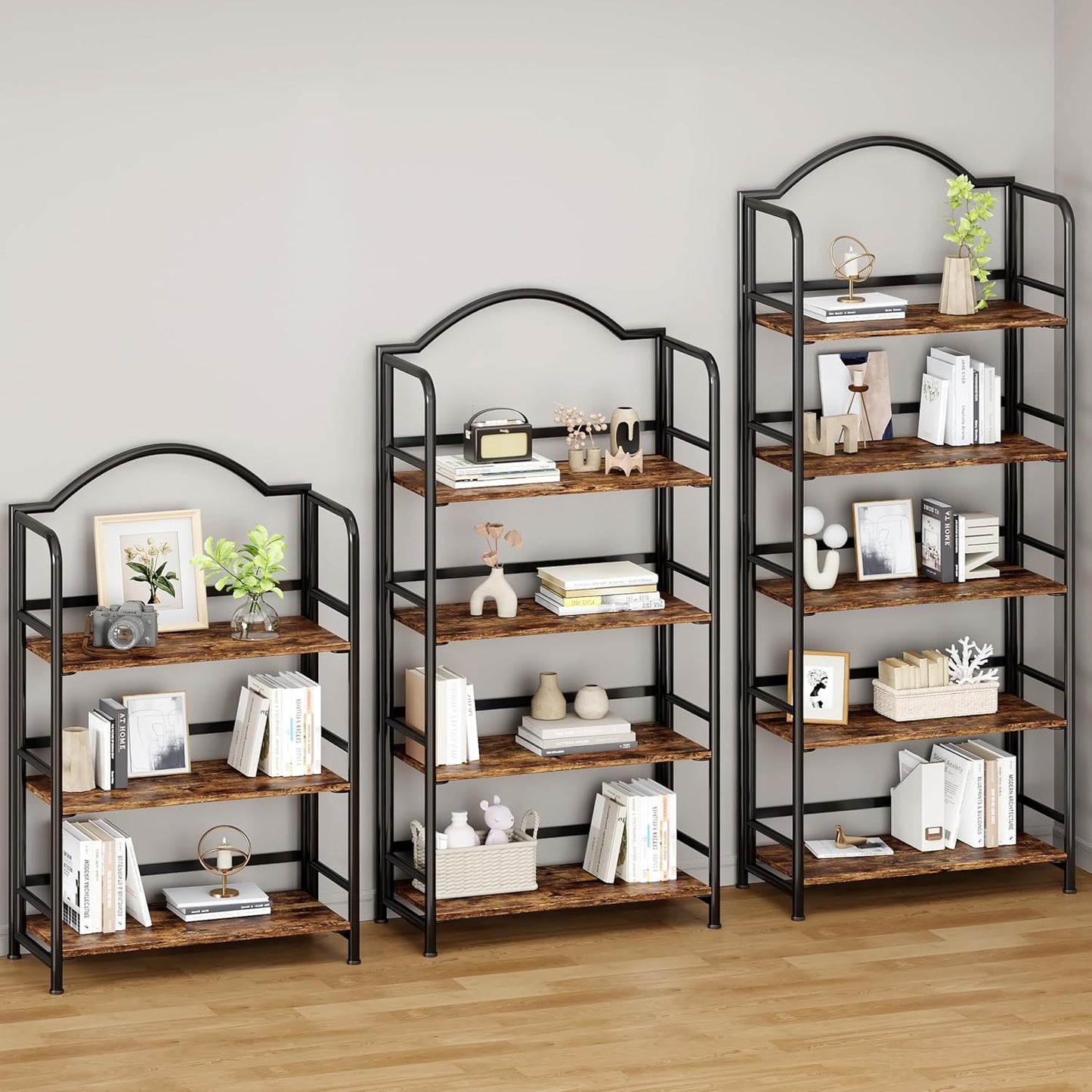 No-Assembly Folding Bookshelf Storage Shelves 5 Tiers Vintage Multifunctional Plant Flower Stand Storage Rack Shelves Bookcase for Home Office