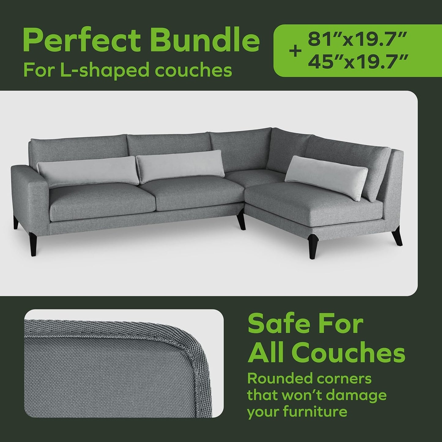 BEN'SHOME® Sectional Couch Cushion Support for fix Sagging Seats - Heavy Duty Solid .5" Wood Sofa Support Board | 81" x 19.7" + 45" x 19.7" Under Cushion Insert Set | Non-Slip | 400 LB Capacity Each