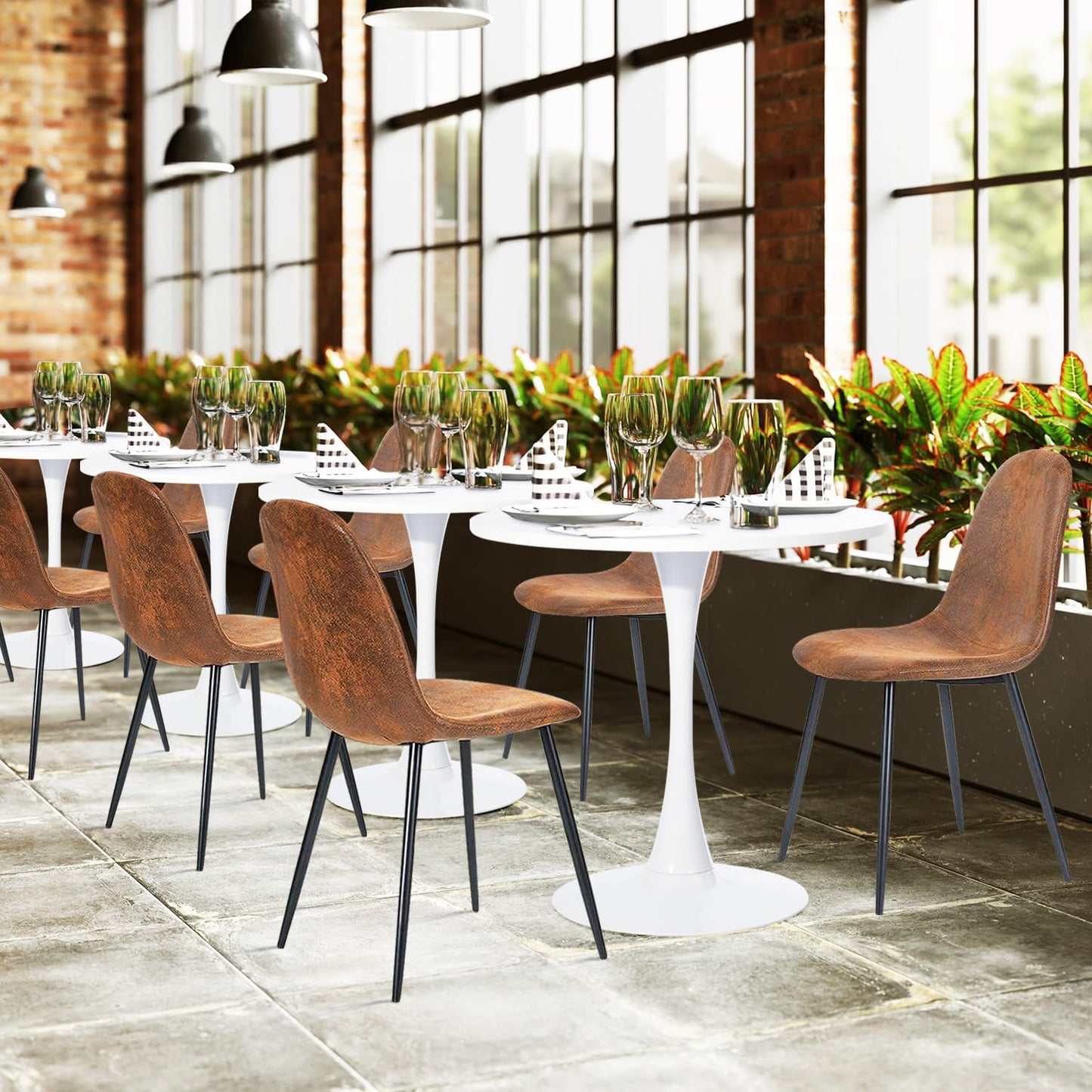 FurnitureR Dining Chairs Set of 6, Fabric Suede Dining Room Side Seating, Kitchen Chairs Mid-Back with Metal Legs for Living Room, Restarant, Cafe, Brown