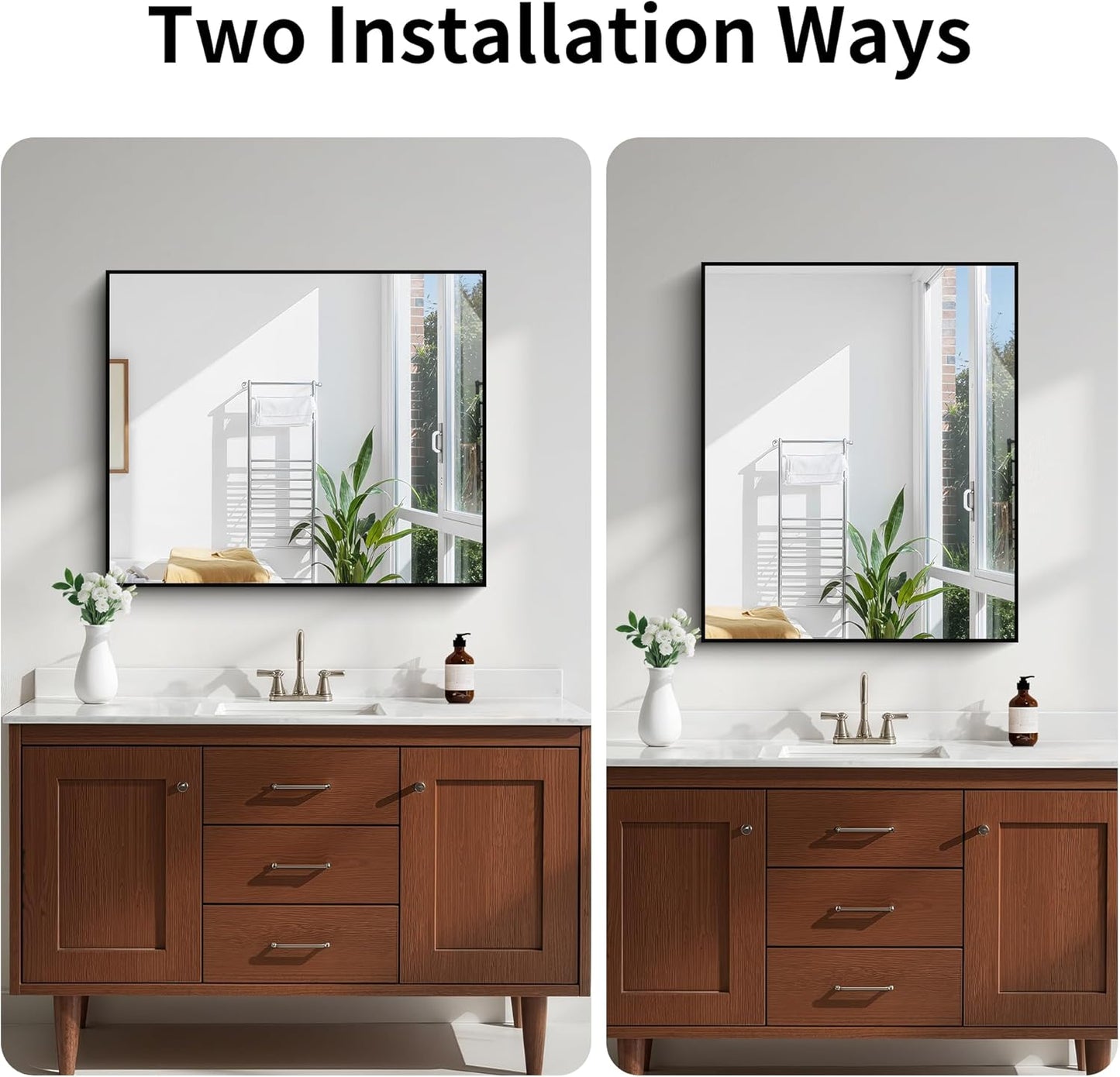 KOCUUY 30x36 Inch Large Black Wall Mounted Mirror,Aluminum Framed Decorative Rectangular Bathroom Mirror for Wall Over Sink,Vanity Mirror for Bedroom Living Room Bathroom,Functional Oversized Mirror