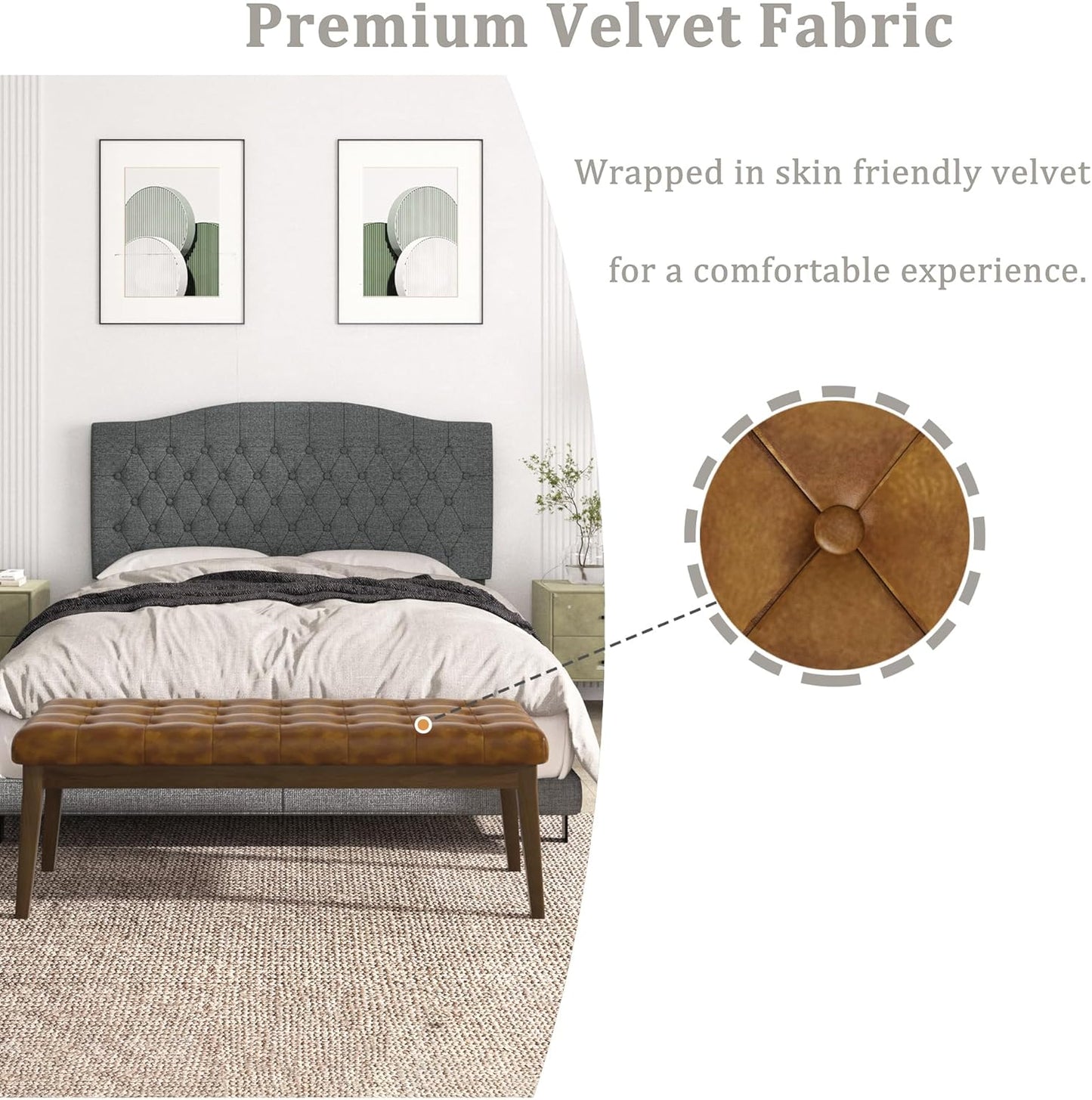 End of Bed Bedroom Bench, Faux Leather Upholstered Tufted Bench for Bedroom End of Bed with Solid Wood Legs for Bedroom Living Room Entryway(Brown)