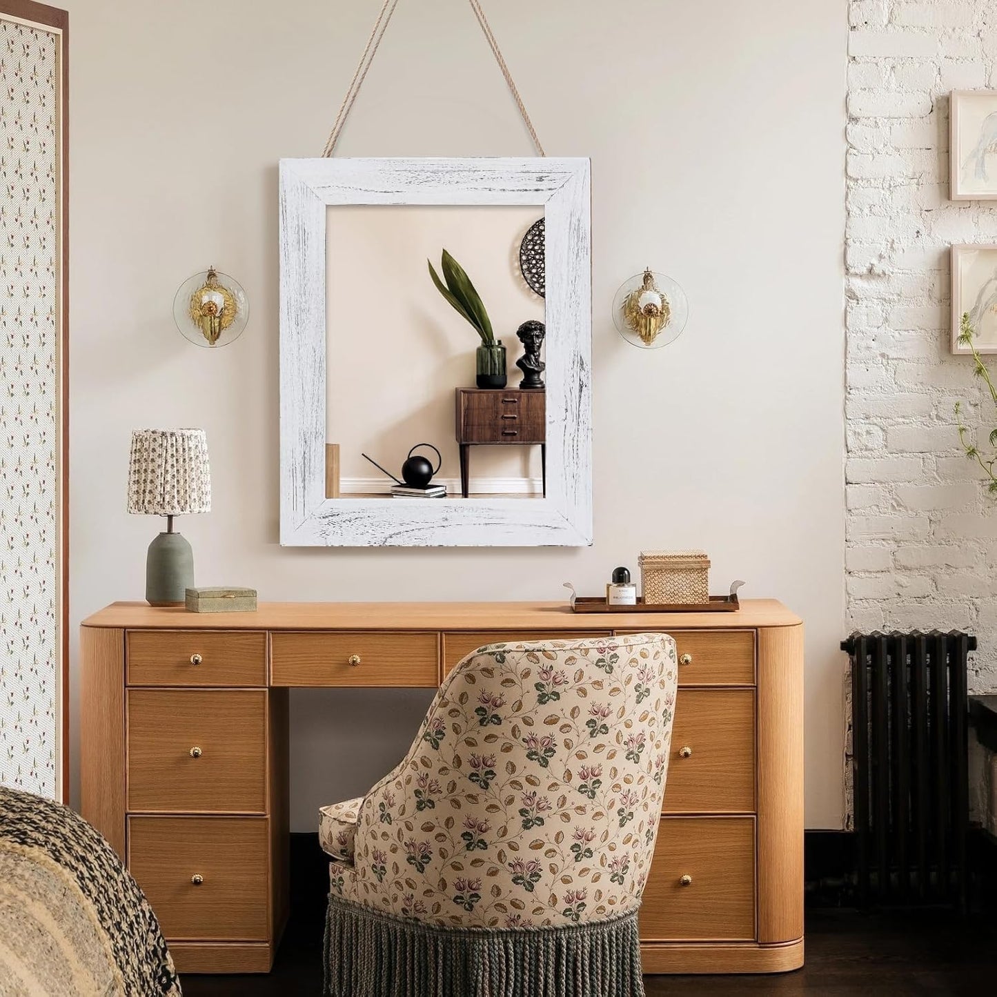 QDSSDECO 16"×20" Wall Mirror Farmhouse Decor Rectangular Mirror Hanging for Bathroom, Vanity, Bedroom, Entryway, Living Room,White