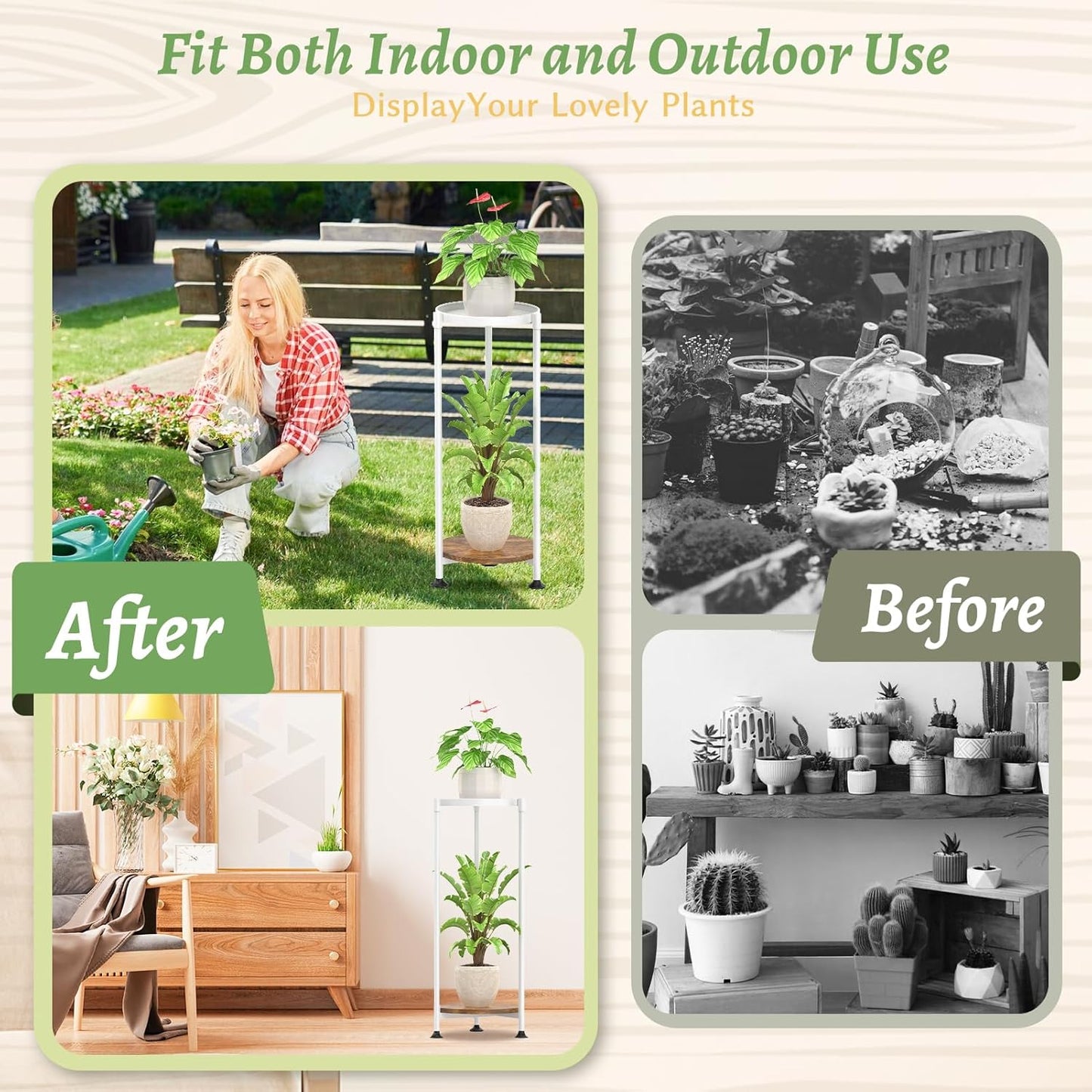 KMOTASUO 2 Tier Plant Stands Indoor, 30 Inch Tall Metal Corner Plant Stand, Modern Flower Shelf Pot Holder Planter Display Rack for Living Room Balcony Patio Garden(White)