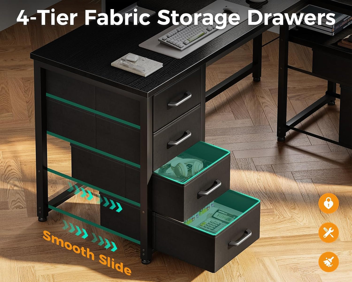 Coleshome L Shaped Computer Desk with 6 Drawers & Power Outlet, 55 Inch Corner Desk with Reversible Storage Shelf & File Drawer, Home Office Desk, Black