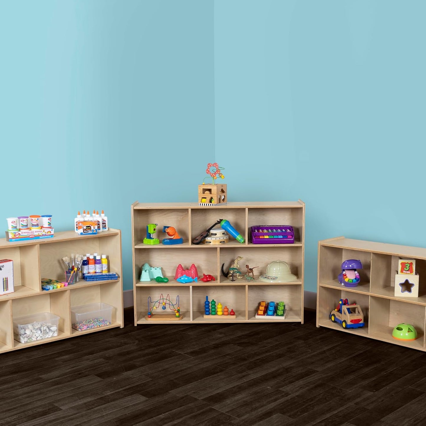 Birch Cubby Storage Organizer Bookcase, 3-Tier Open Shelves, 8-Cube Storage Organizer Display Shelf for Montessori, Kids Room, School, 34" H