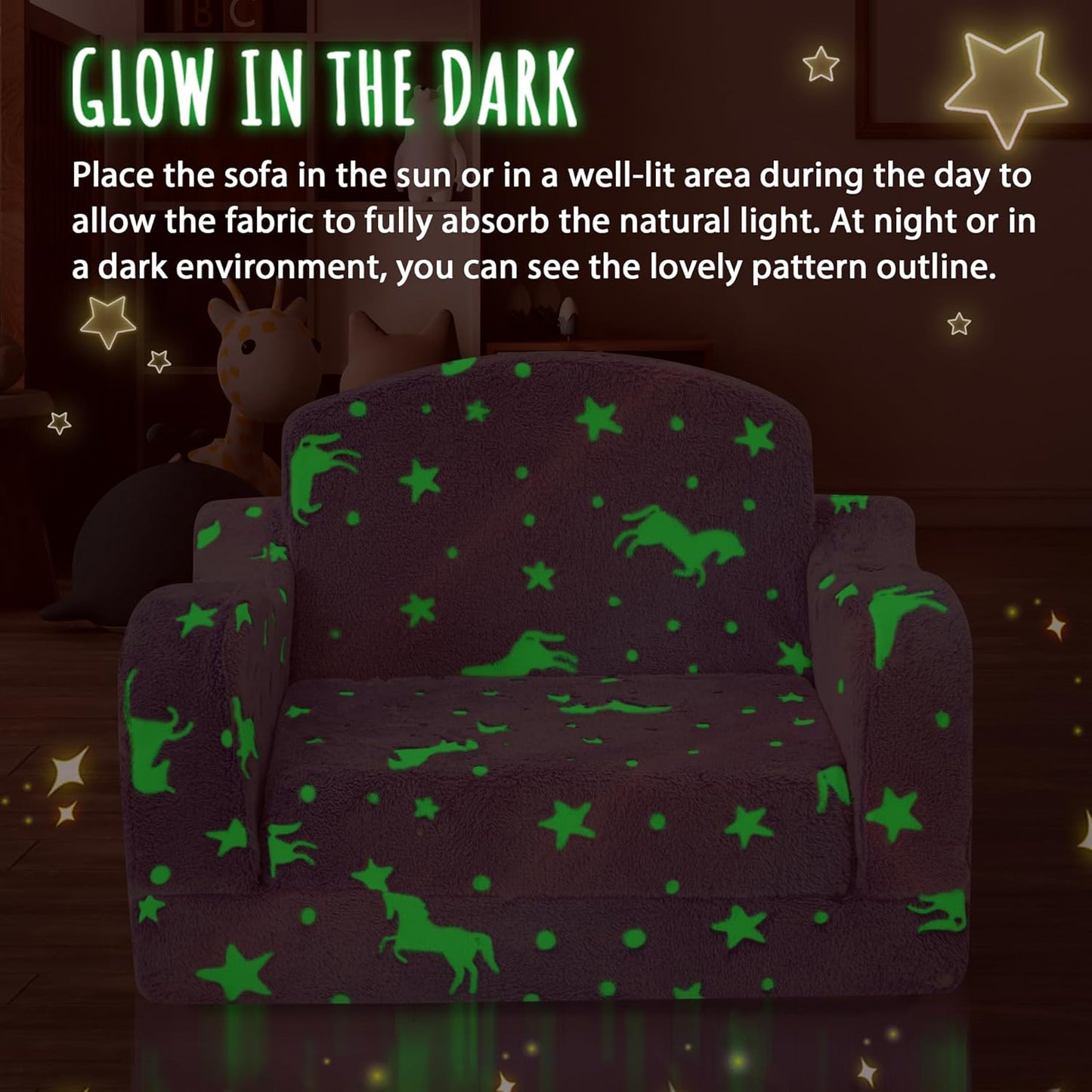 Thick Comfy Toddler Chair and Couch for Kids,2-in-1 Soft Plush Fold Out Sofa for Children,Convertible Couch to Lounger for Toddler