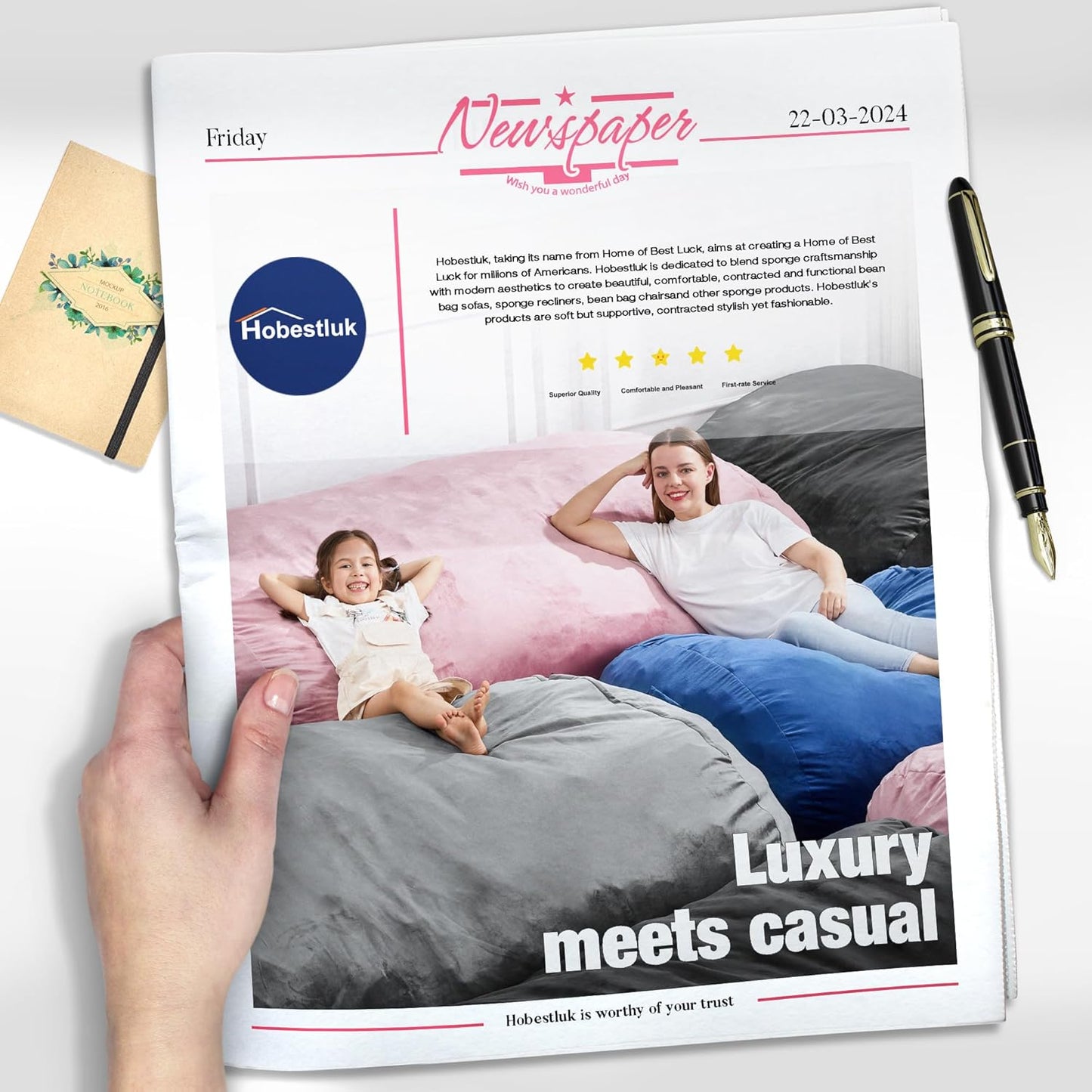 Hobestluk 3FT Bean Bag Chair Large Beanbag with Removable Cover Adult Bean Bag Chair with Portable Handle Desgin for Living Room Bedroom (Blue, 3FT)