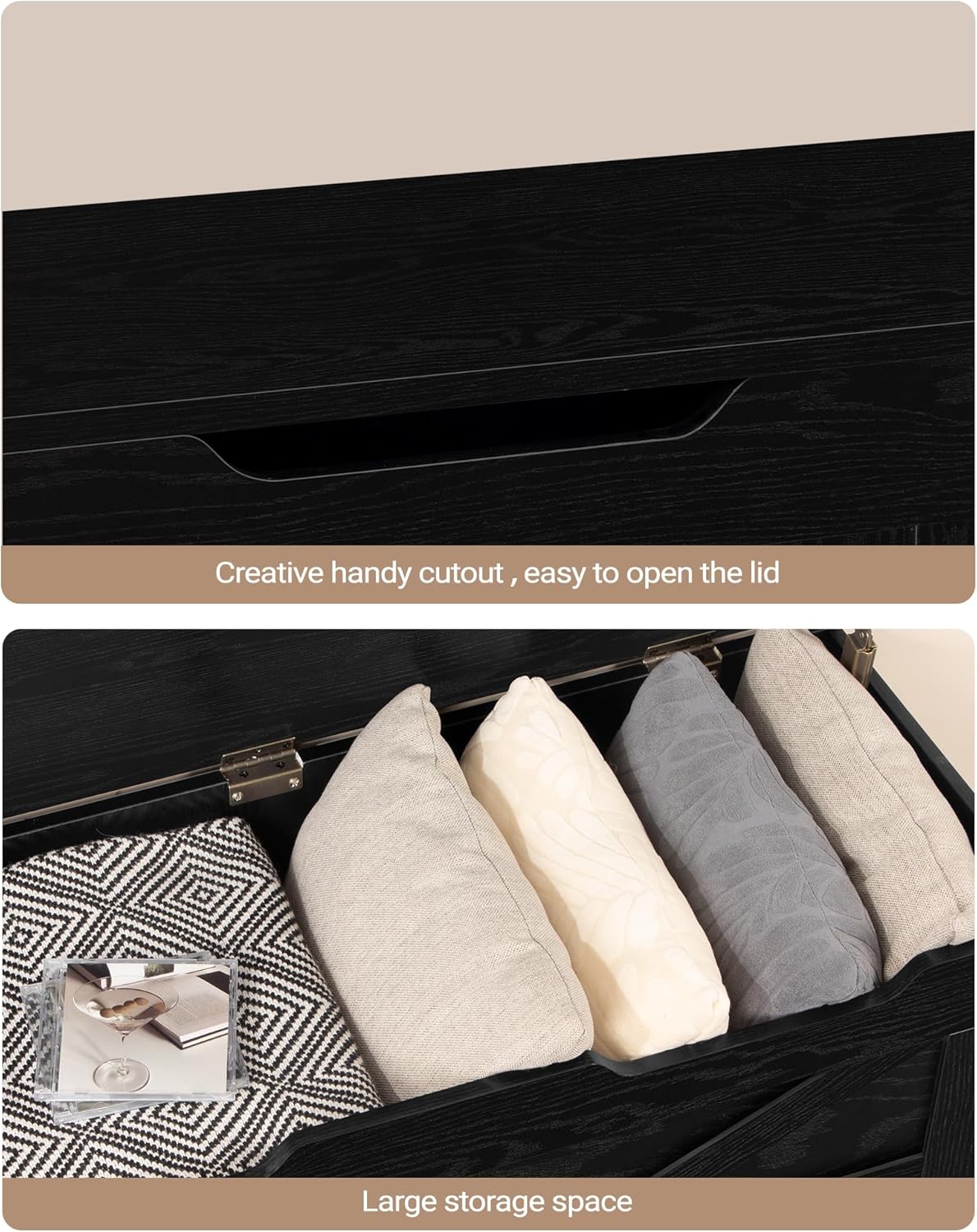 39.4" Storage Chest, Extra Large Storage Trunk with 2 Safety Hinges, Wooden Box Bench, Lift-Top Organizer Chest, Shoe Bench for Entryway, Bedroom, Living Room, Black SB03404X