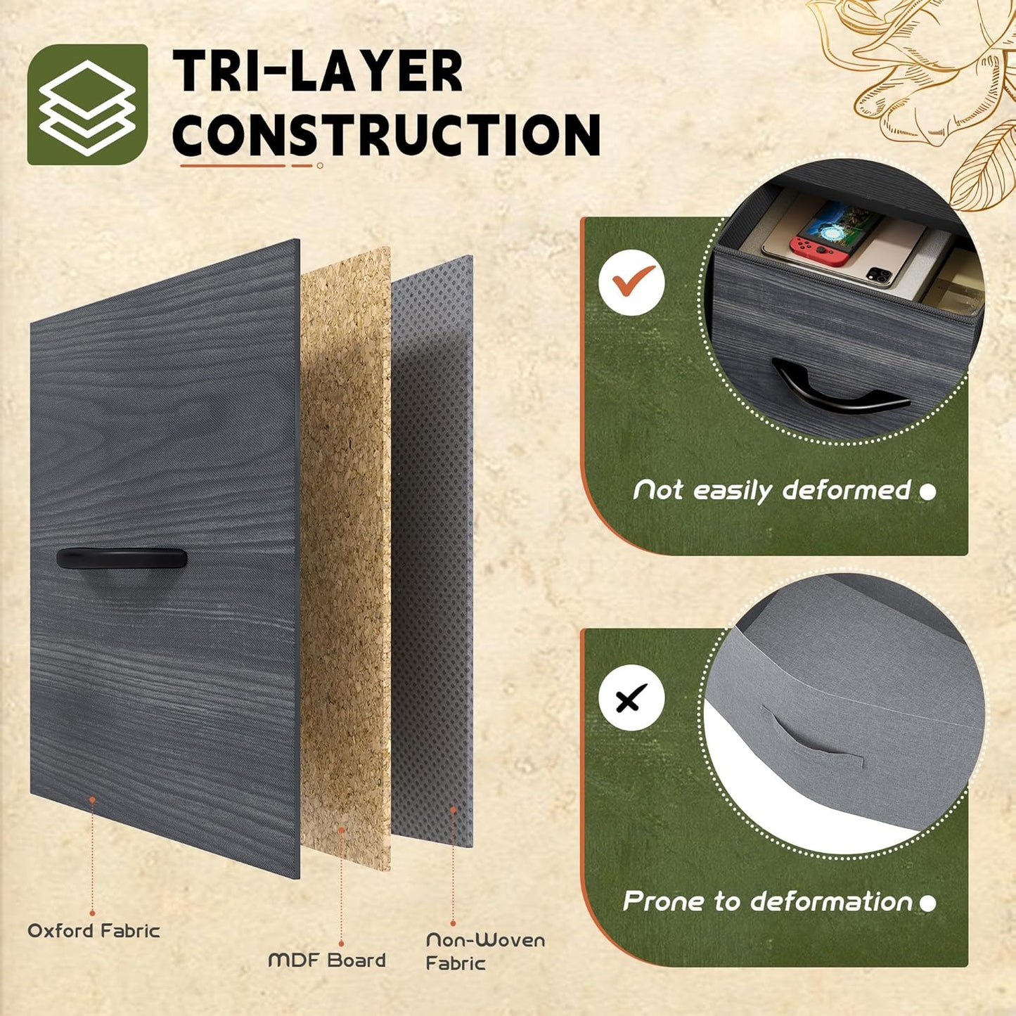 DWVO Dresser with 5 Drawers - Fabric Storage Tower, Organizer Unit for Bedroom, Living Room, Closets - Sturdy Steel Frame, Wooden Top