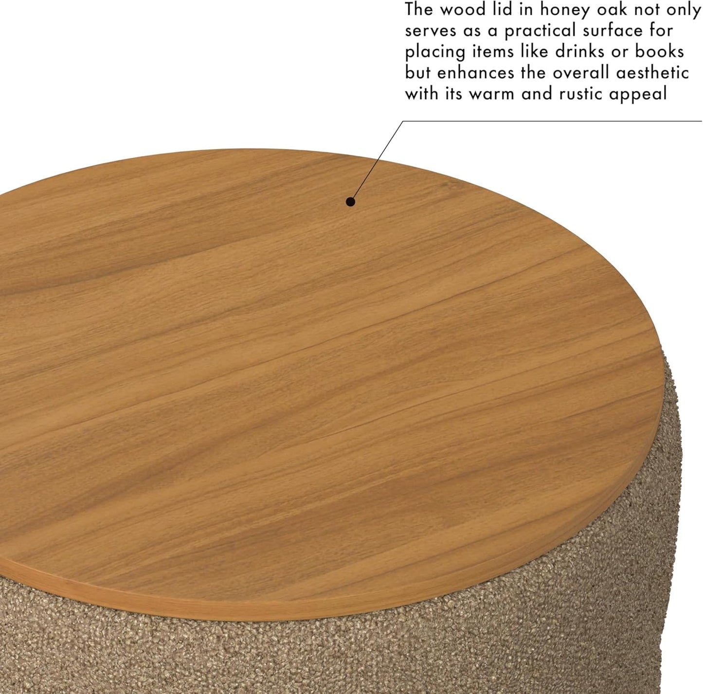 HomePop Channel Storage Ottoman with Wood Top - Brown Boucle