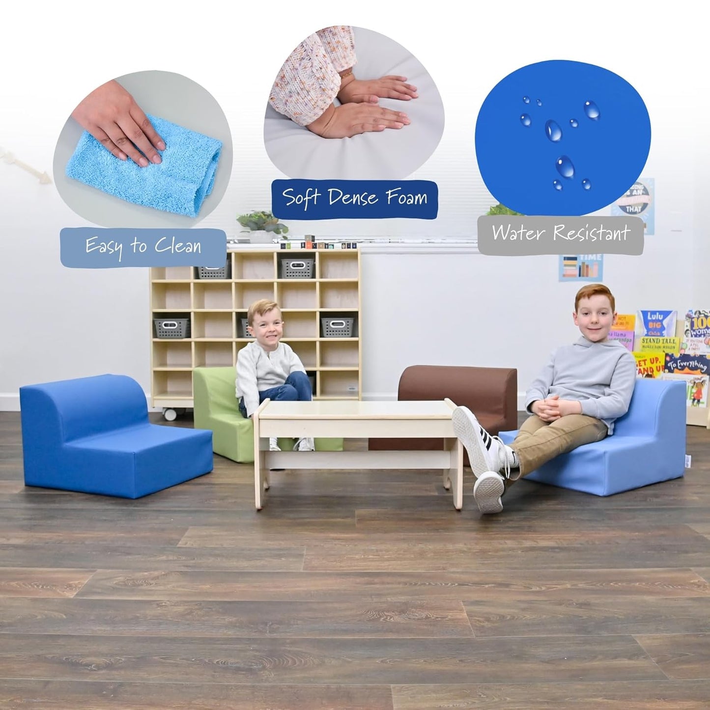 Children's Factory Library Loungers, Flexible Seating Classroom Furniture, Comfy Kids Chairs, Woodland, Set of 4