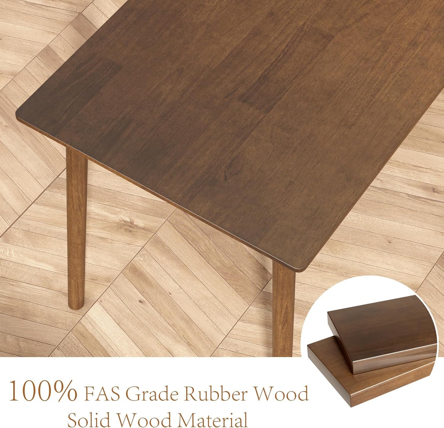 100% Solid Wood Rectangular Dining Table - 47.2" Mid Century Modern Kitchen Table, Wooden Dining Tables Seats 2-4 People,Small Farmhouse Rectangle Desk for Dining Room, Kitchen, Living Room (Walnut)