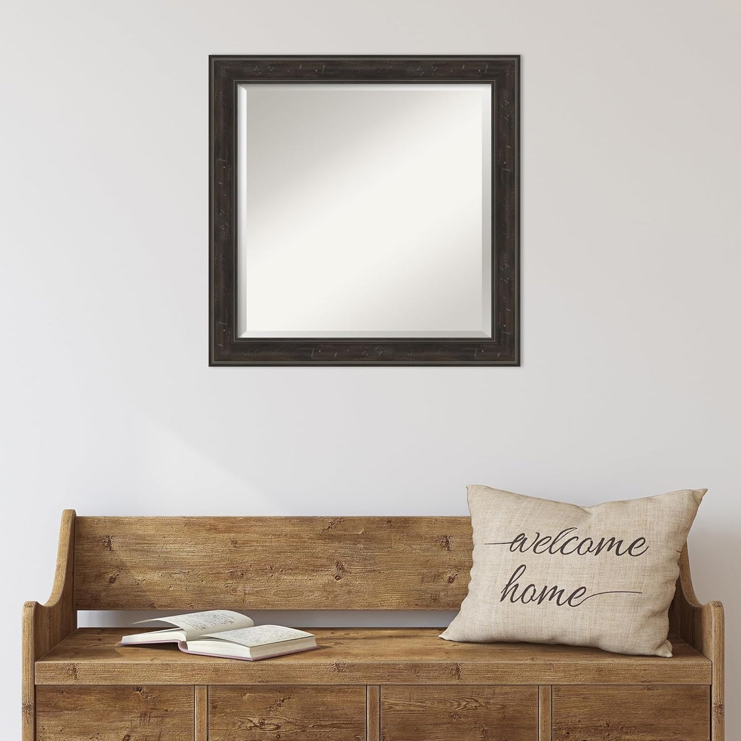 Amanti Art Brown Wall Mirror 24x24 Shipwreck Greywash Narrow Square Bathroom Mirror for Wall Decor Living Room, Medium Traditional Frame, Hangs Horizonally and Vertically, Bathroom Decor, Beveled Edge