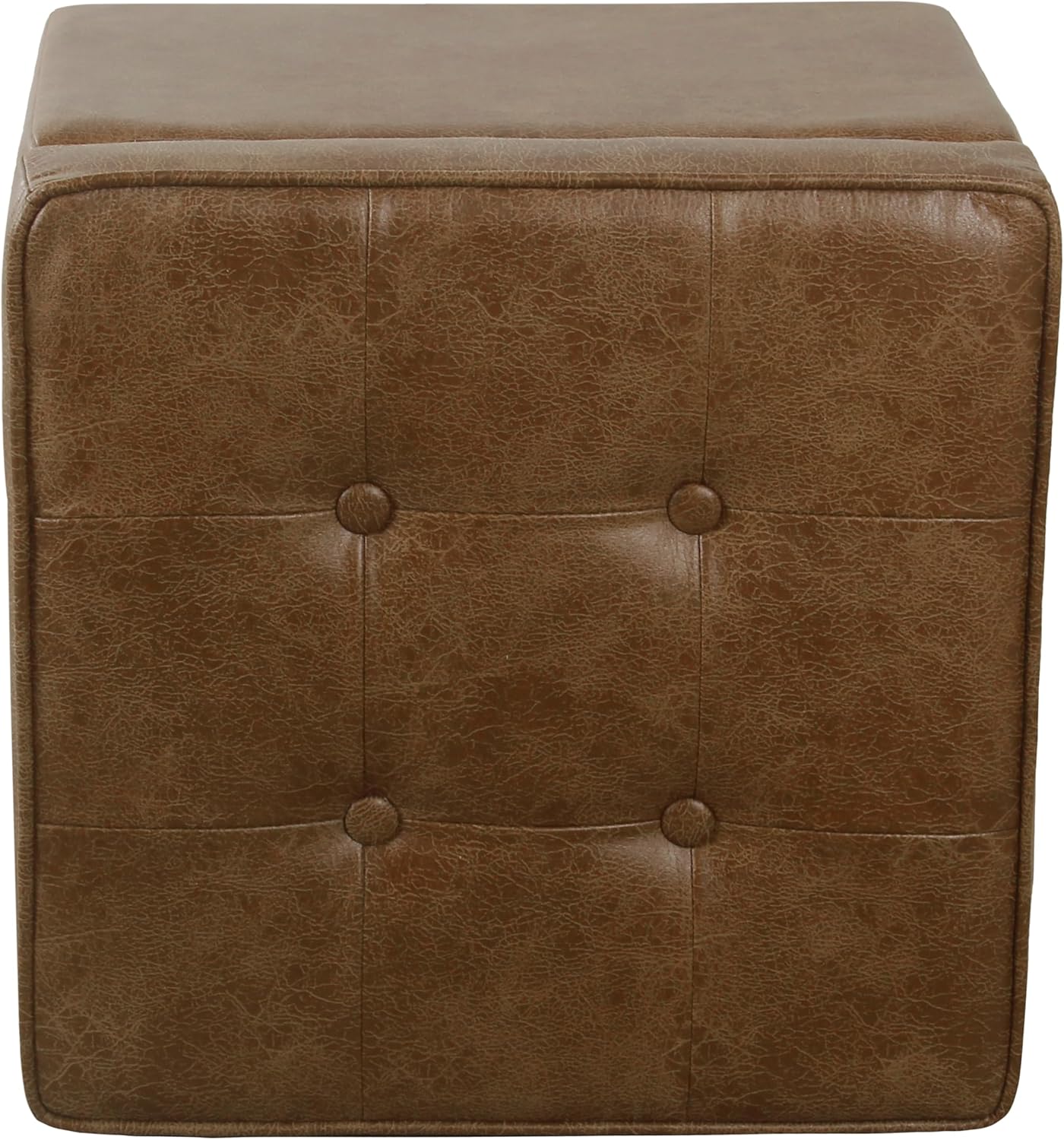 HomePop Square Tufted Storage Ottoman - Distressed Brown Faux Leather Small
