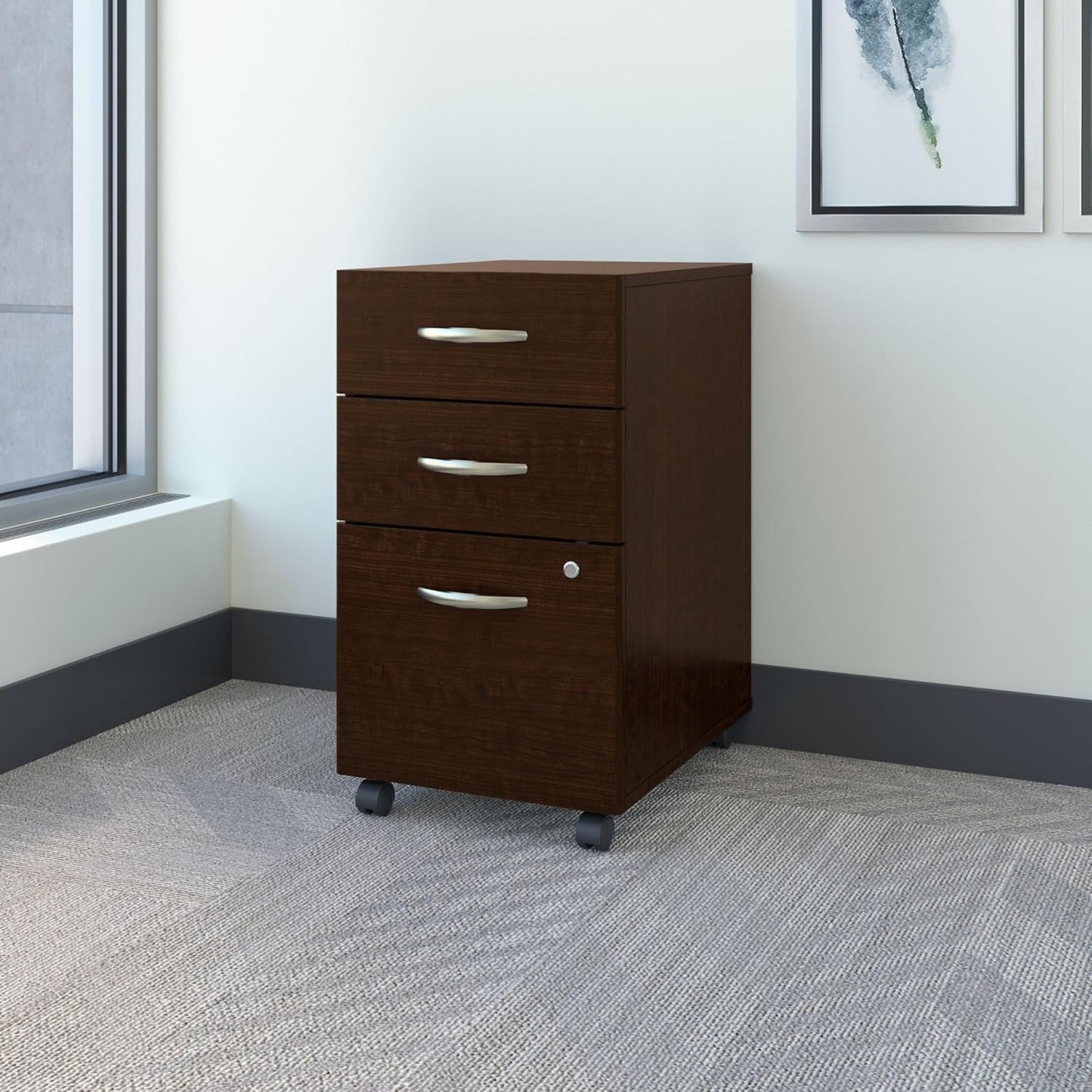 Bush Business Furniture Series C 3 Drawer Mobile File Cabinet in Mocha Cherry, Assembled Office Storage Unit for Home or Commercial Spaces